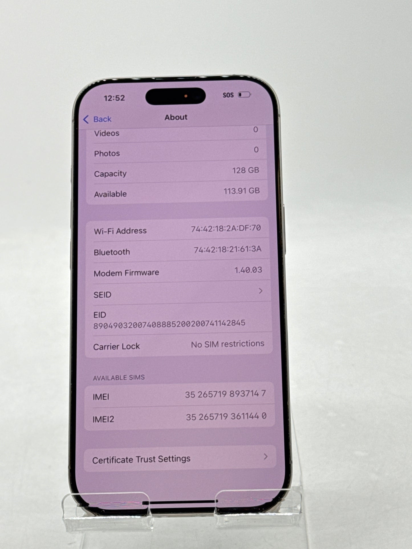 Unlocked Apple iPhone 16 Pro A3083 128GB Natural Titanium 96% Battery Health