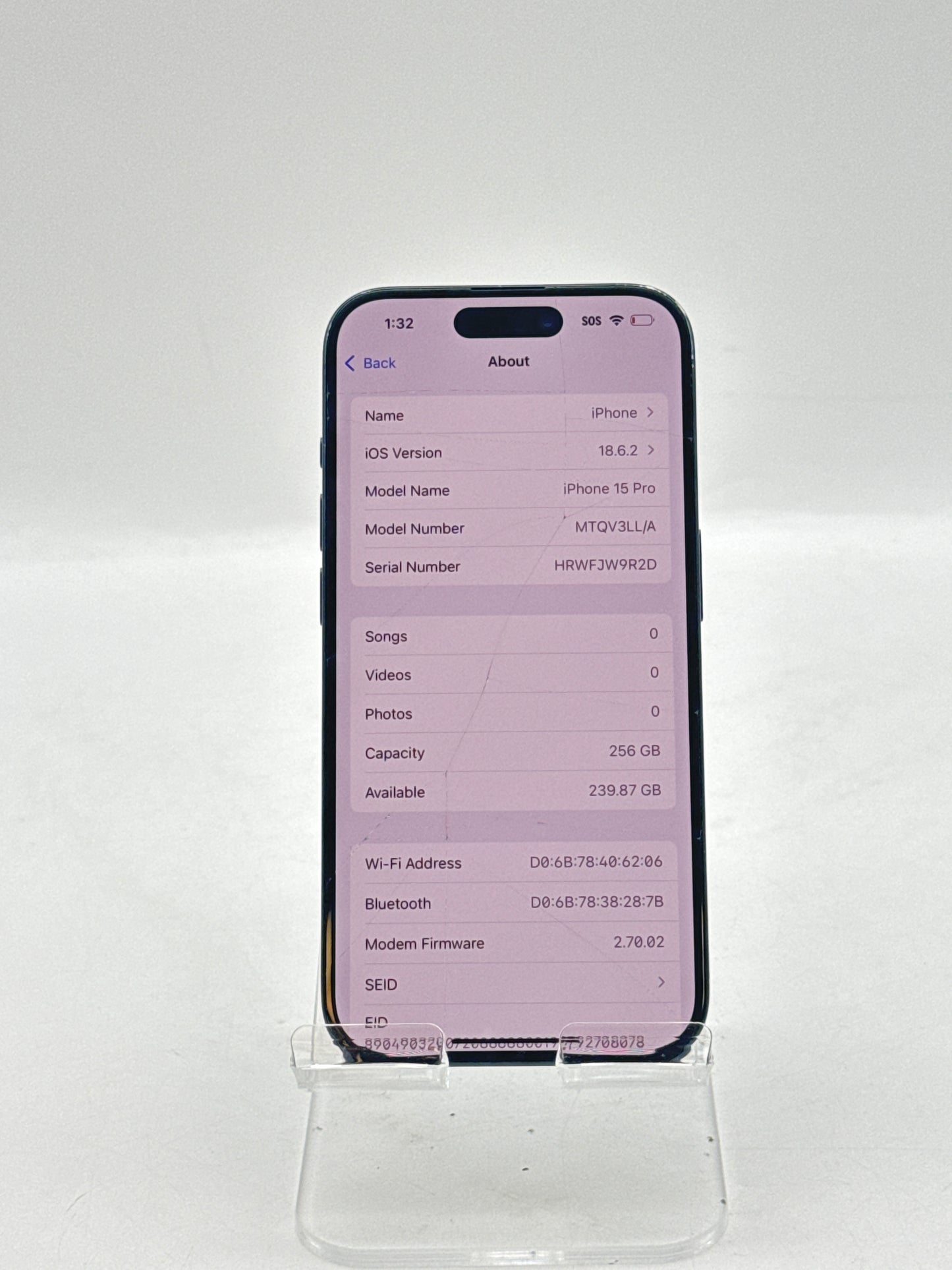 AT&T Apple iPhone 15 Pro A2848 256GB Blue Titanium 88% Battery - Cracked Screen