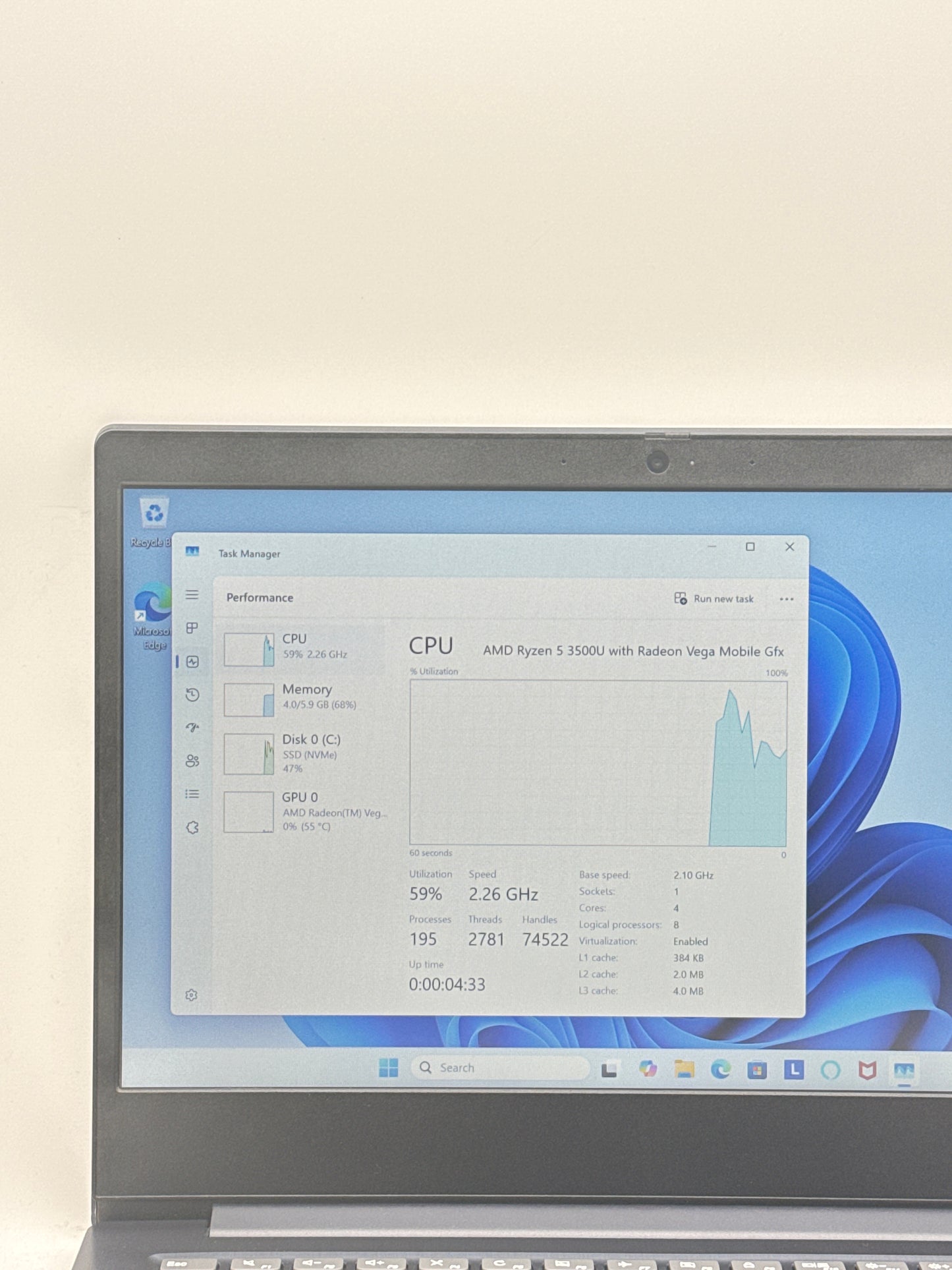 LENOVO IdeaPad 3-14ADA05 14" FHD RYZEN 5 3500U 8GB RAM 256GB SSD W/Charger