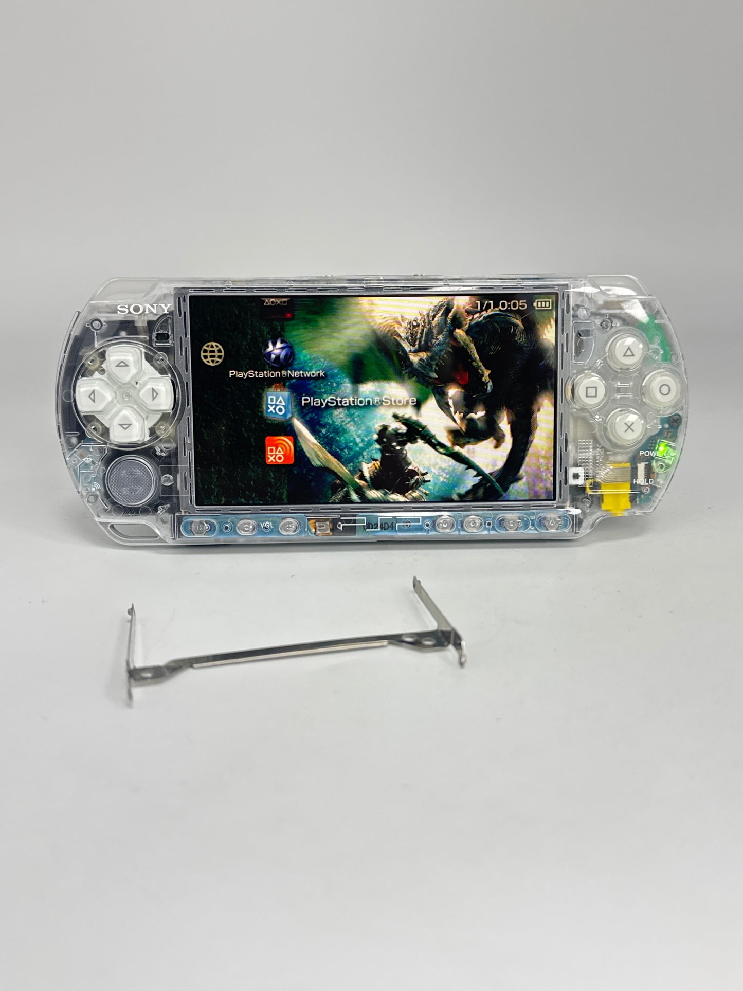 Sony PSP-3006 Clear Shell Console w/ 1200mAh Battery #104 BAD READ AS IS