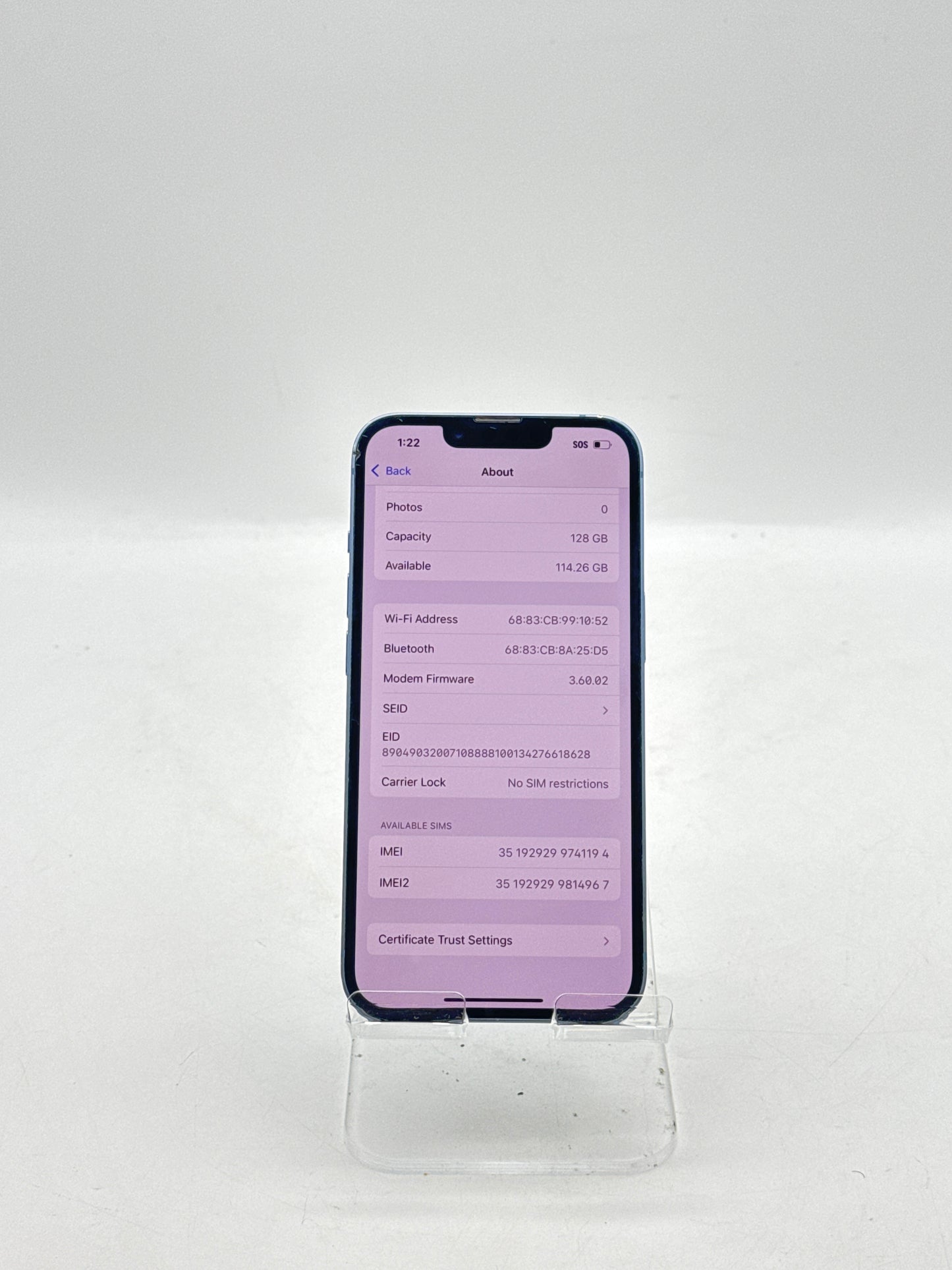 Unlocked Apple iPhone 14 A2649 128GB Blue  - BH 82% !Read