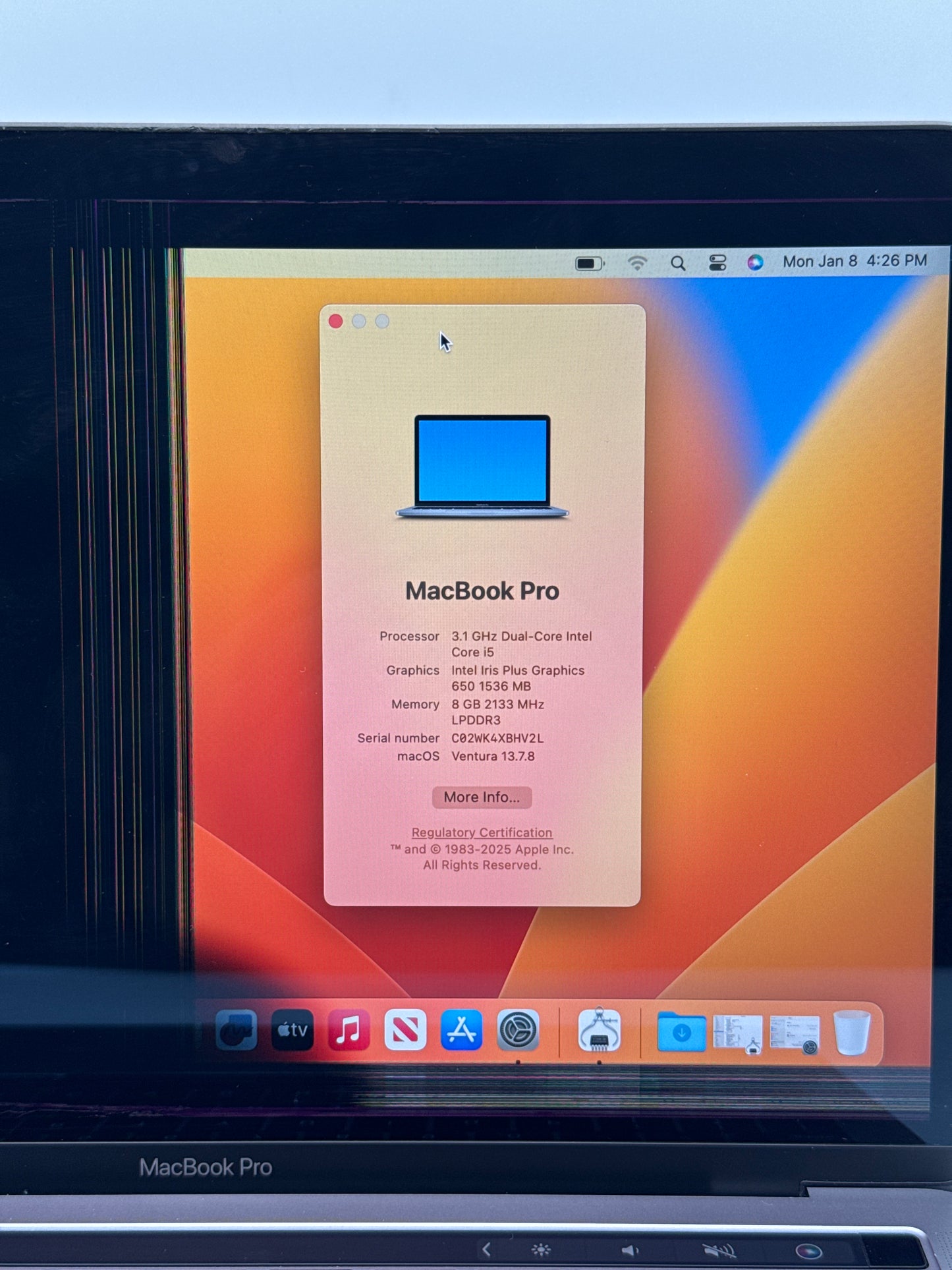 Apple MacBook Pro 13" A1706 – 3.1GHz i5 / 8GB / 256GB – Bad Screen