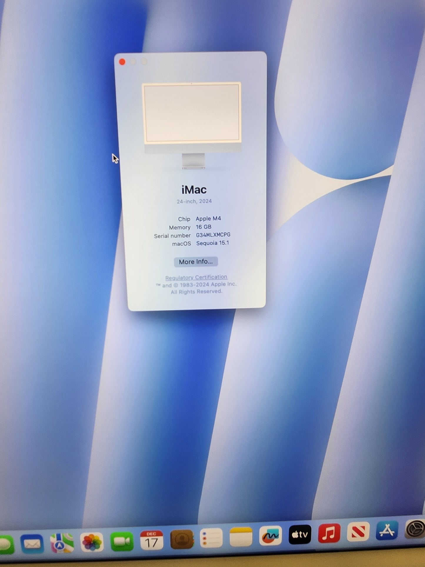 2024 Apple iMac 24" A3247 M4 8C-CPU 8C-GPU 256GB SSD 16GB RAM Blue