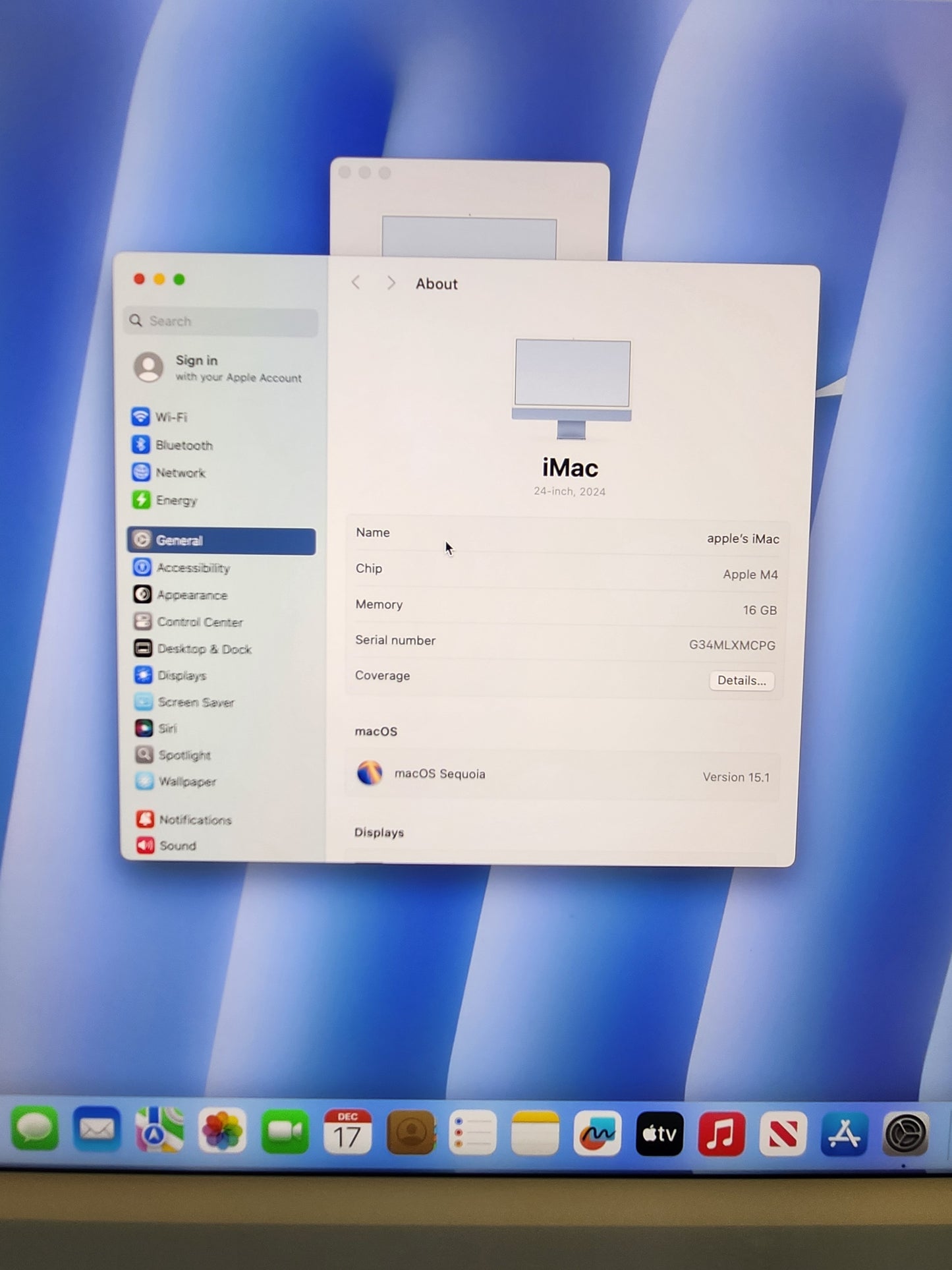 2024 Apple iMac 24" A3247 M4 8C-CPU 8C-GPU 256GB SSD 16GB RAM Blue