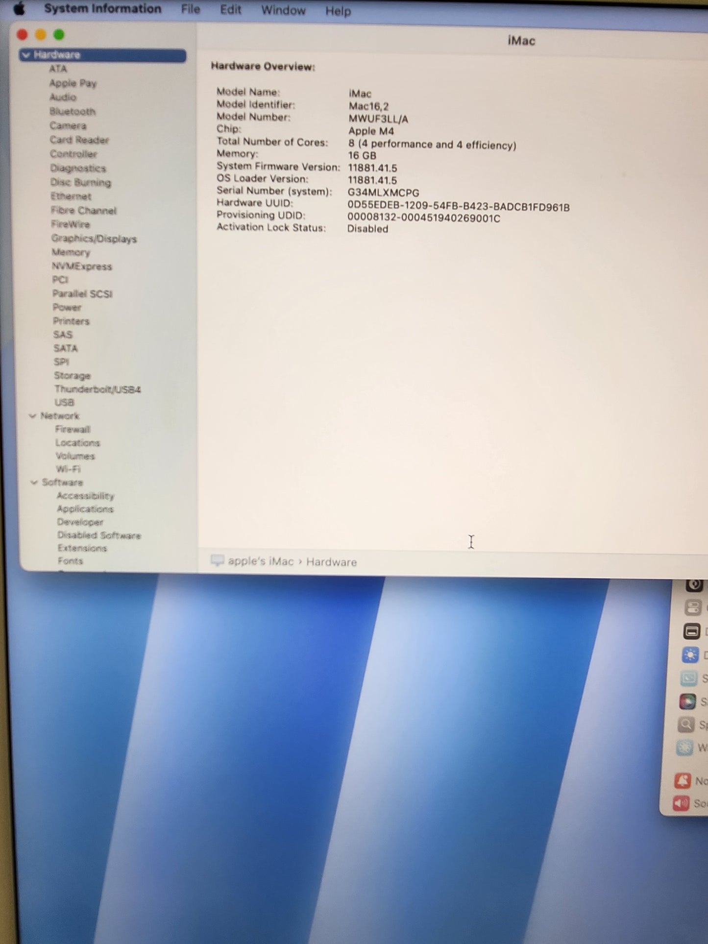 2024 Apple iMac 24" A3247 M4 8C-CPU 8C-GPU 256GB SSD 16GB RAM Blue