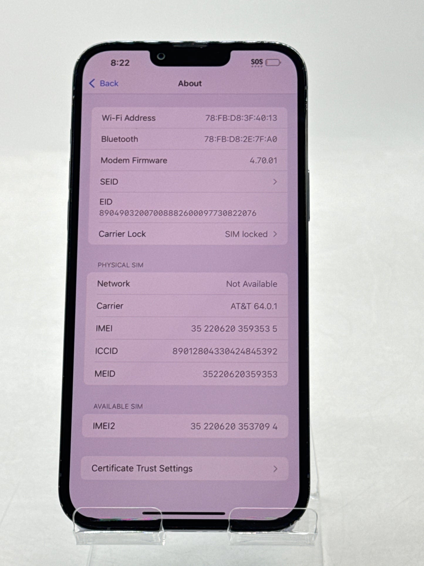 AT&T Apple iPhone 13 Pro Max A2484 128GB Sierra Blue 84% Battery - Cracked Lens