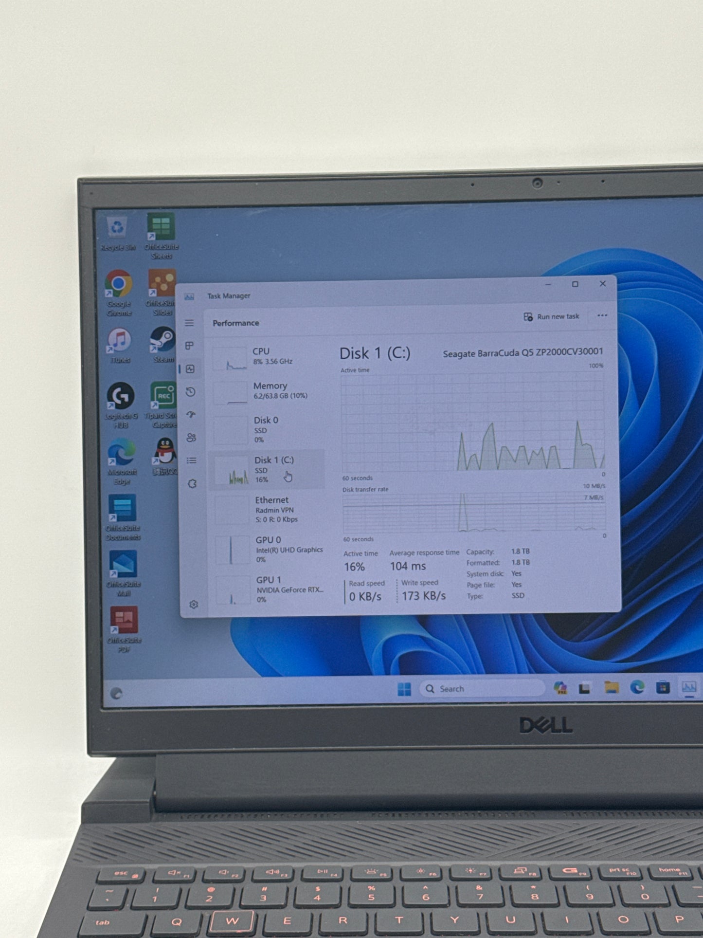 Dell G15 5510 15.6" FHD 120Hz Core i7-10870H 2.5TB SSD SSD 64GB RAM RTX 3060 6GB