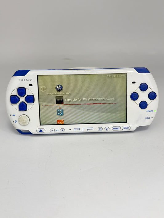 Sony PSP-3000 White Blue Console #237 No Battery No Lid BAD SCREEN AND UMD AS IS