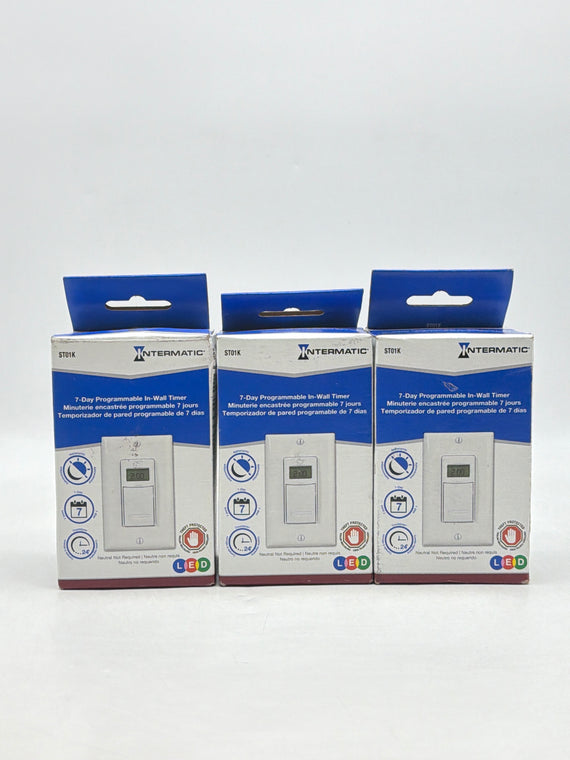 Intermatic ST01K Astronomic 7-Day Programmable Digital In-Wall Timer - Lot of 3