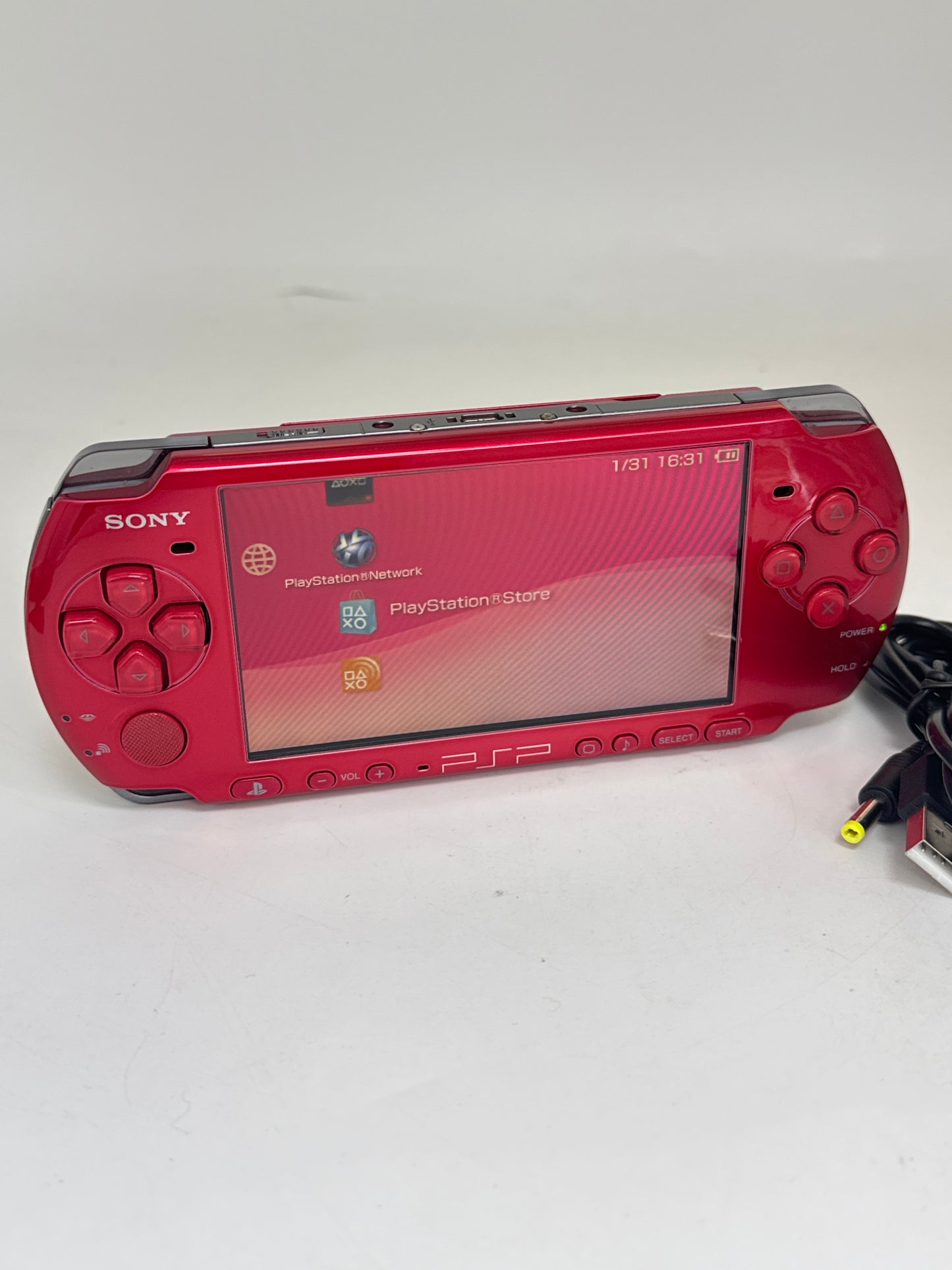 Sony PSP-3000 Red Console #62 w/ 1200mAh Battery & Charger Back Lid Falls Off