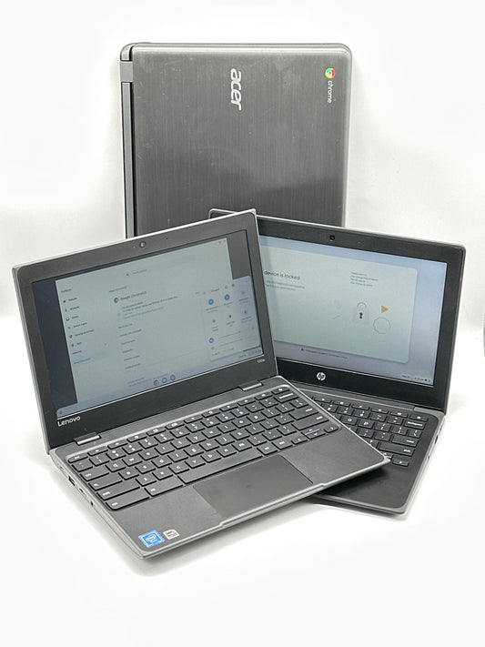 Lot of 3 Chromebooks – Lenovo 100e, HP 11M G9 EE, Acer 15 N15Q9 – Untested / For Parts