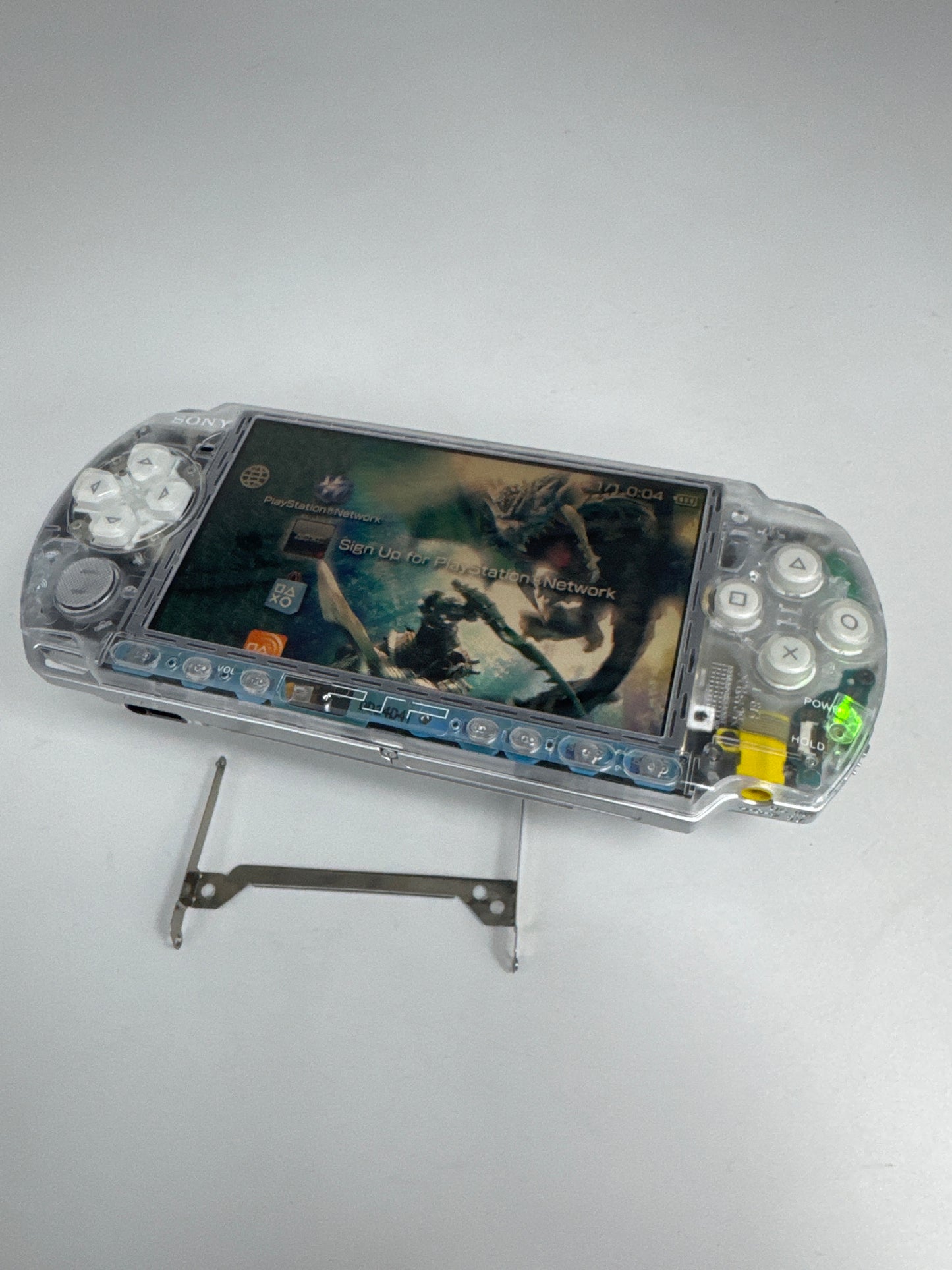 Sony PSP-3006 Clear Shell Console w/ 1200mAh Battery #104 BAD READ AS IS