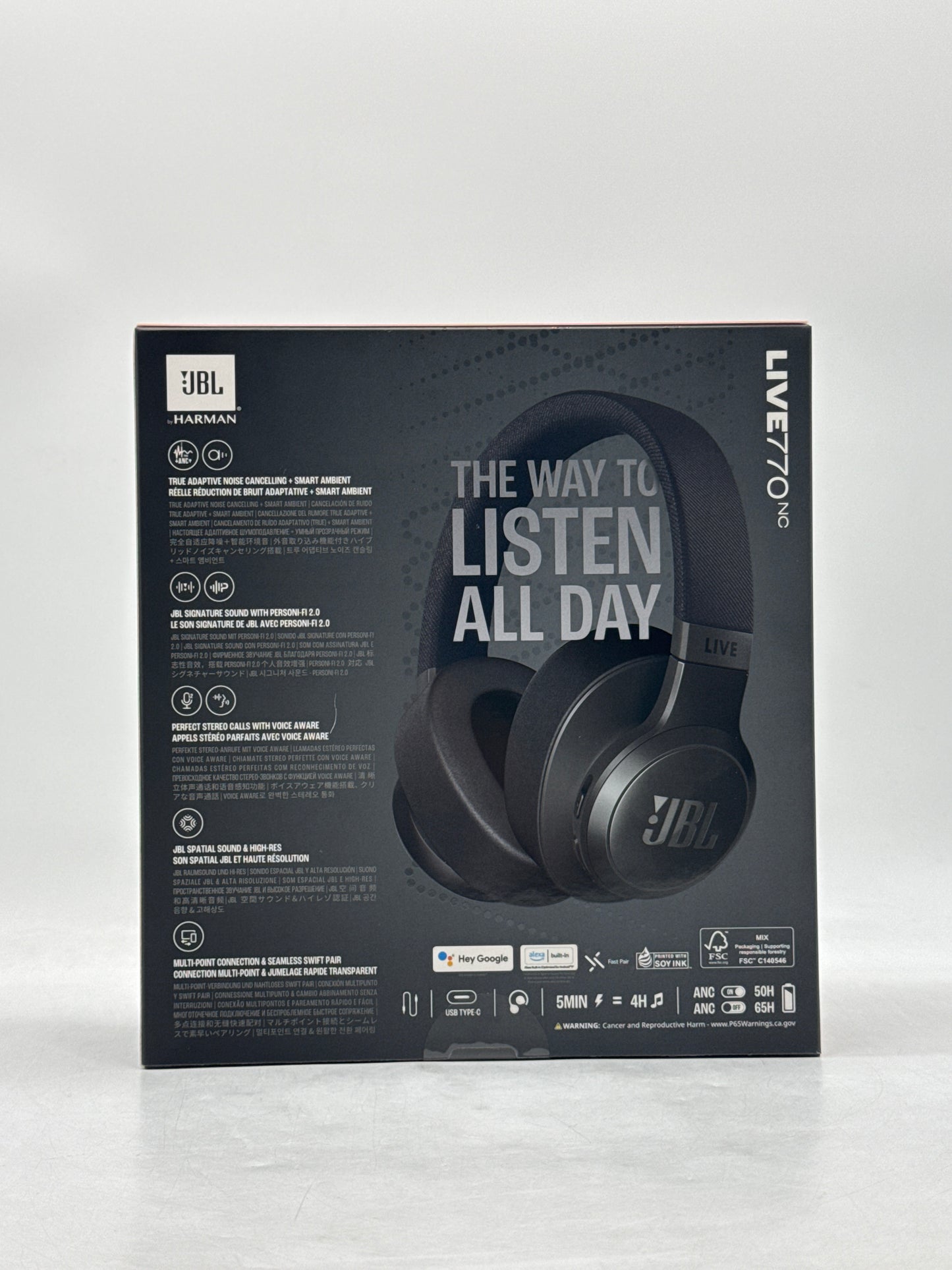 New JBL by Harman Live 770NC Wireless Over-Ear Headphones Noise Cancelling Black