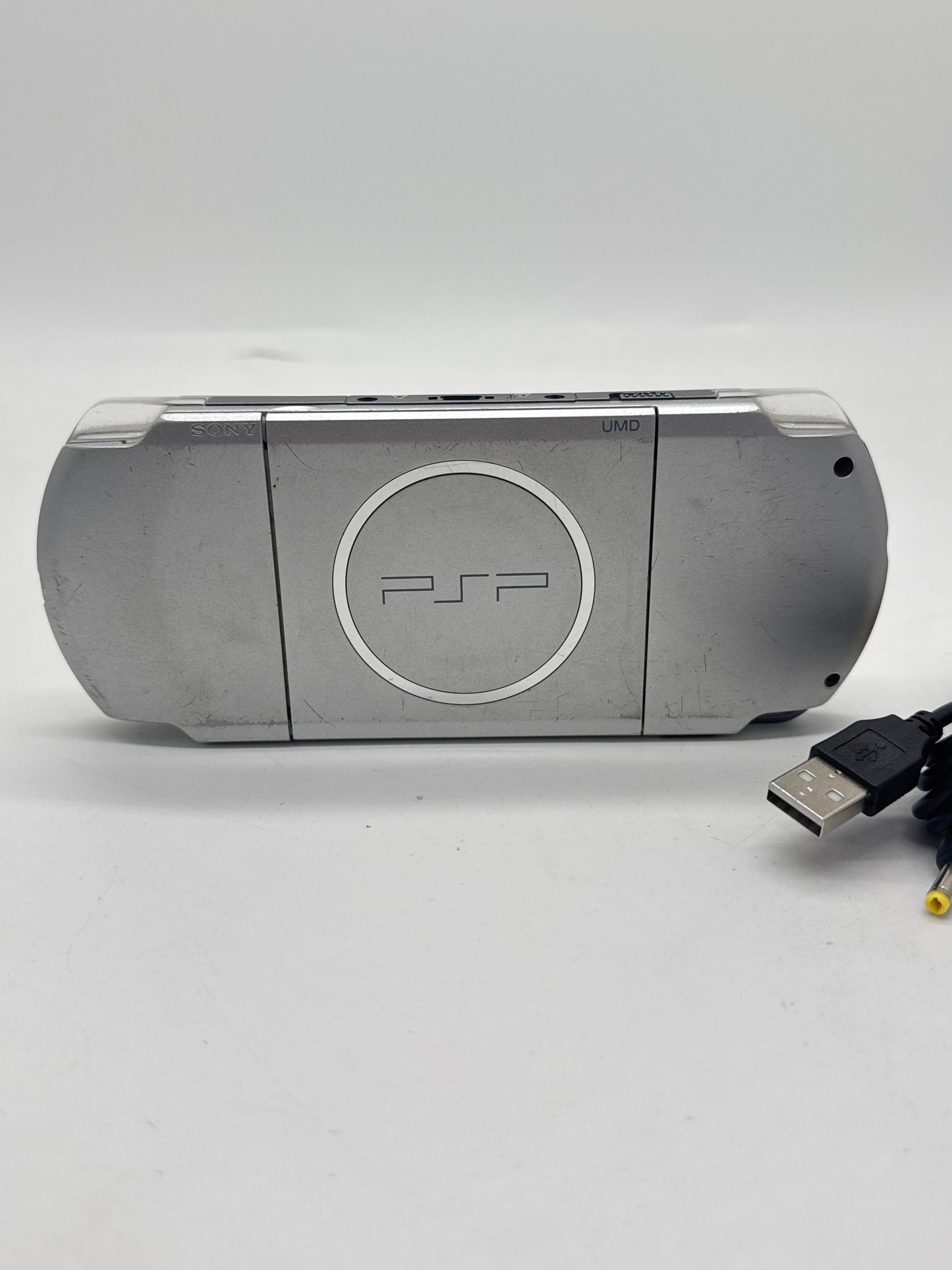 Sony PSP-3000 Silver Console #34 w/ 1200mAh Battery & Charger BAD UMD READ AS IS