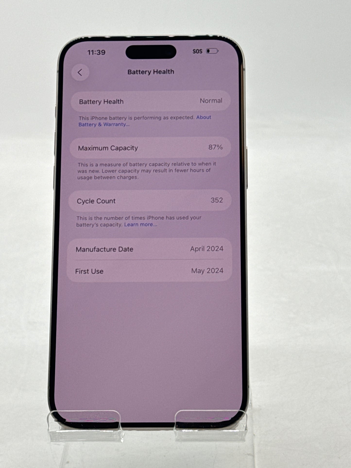 Unlocked Apple iPhone 15 Pro Max A2849 256GB Natural Titanium 87% Battery Health