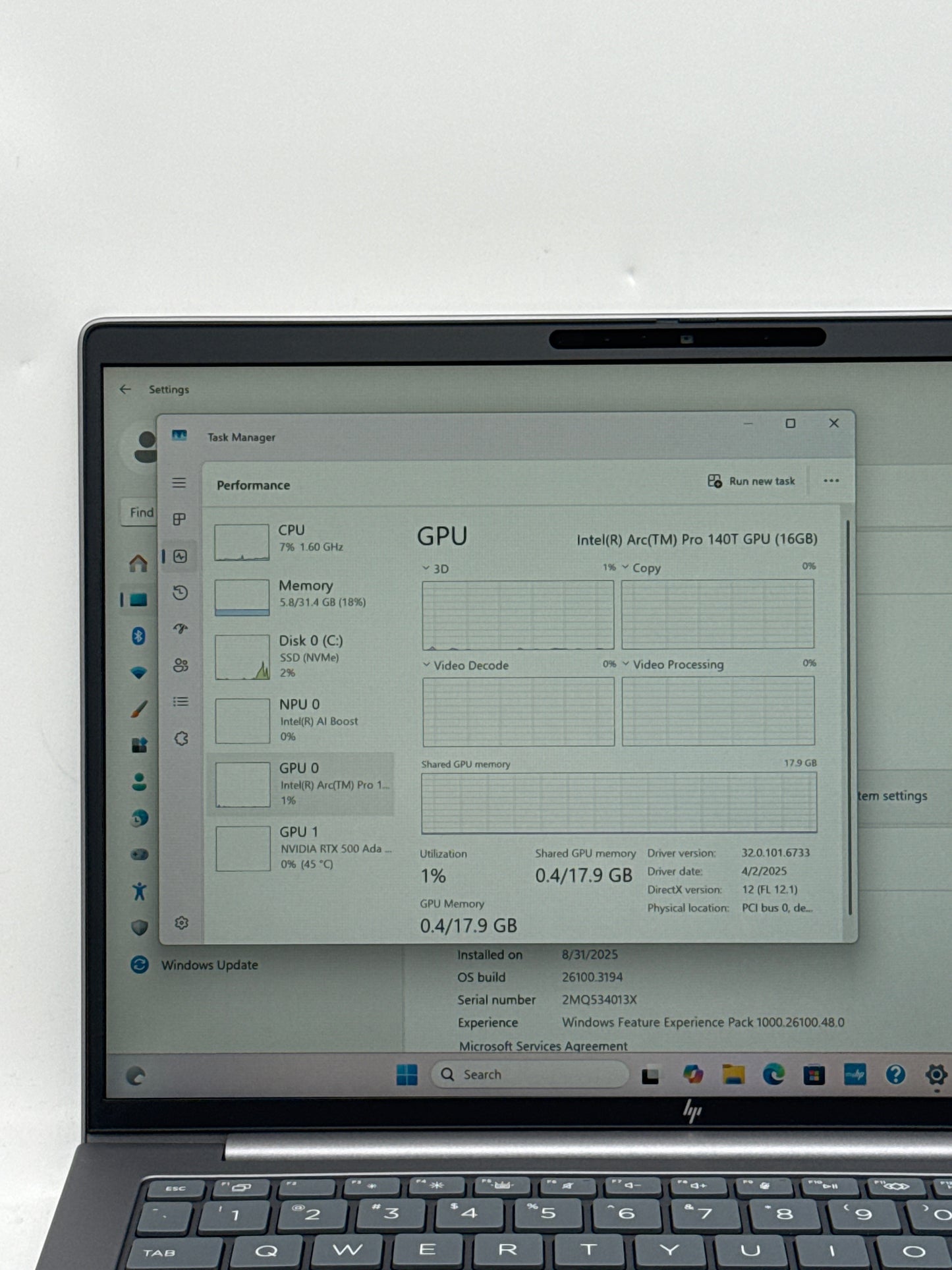 HP ZBook 8 14 G1i 14.0" Touch Core Ultra7 265H 512GB SSD 32GB RAM RTX ADA 500 4GB