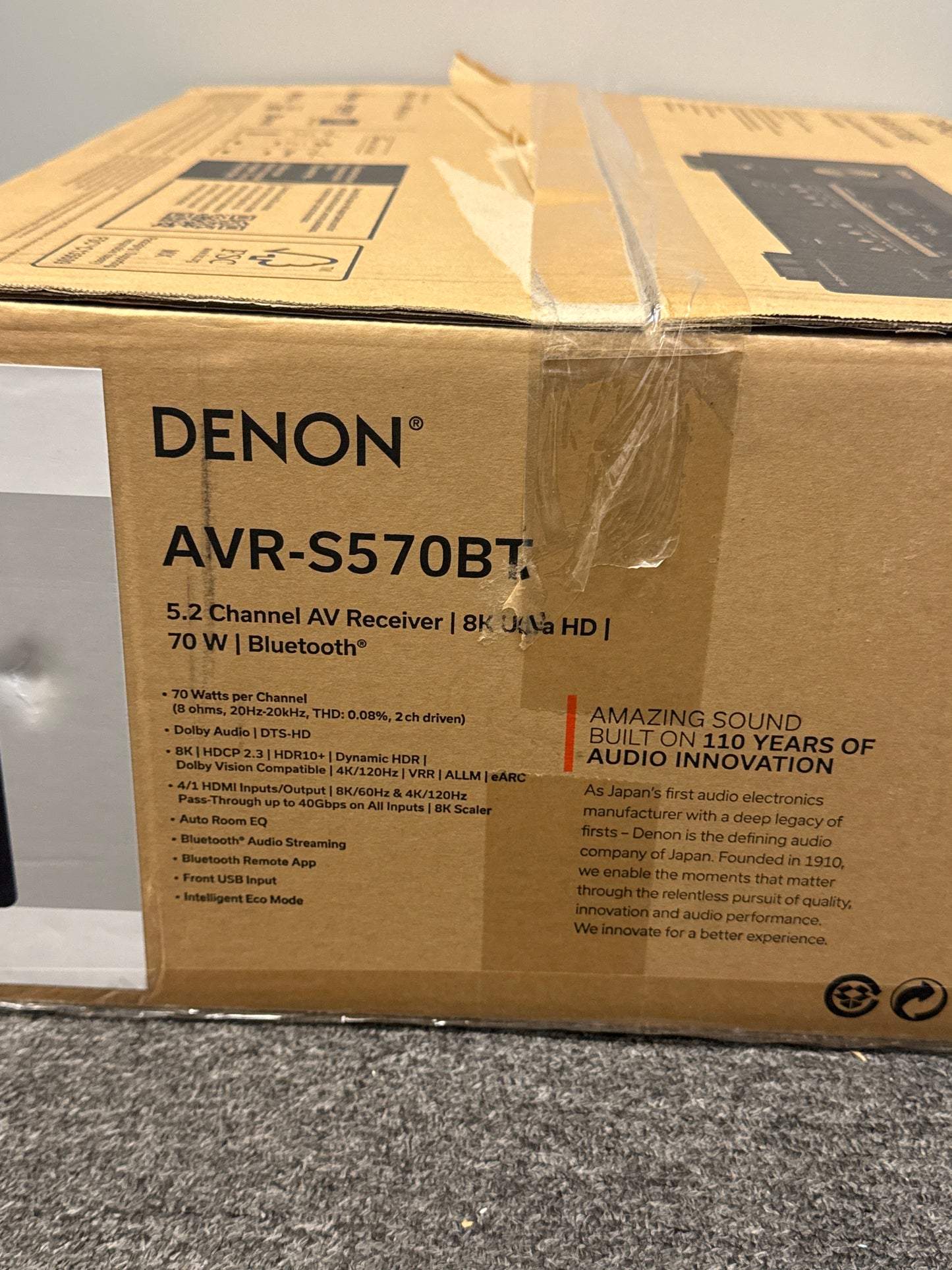 Denon AVR-S570BT 8K Video & Surround Sound 5.2 Ch. Receiver - New