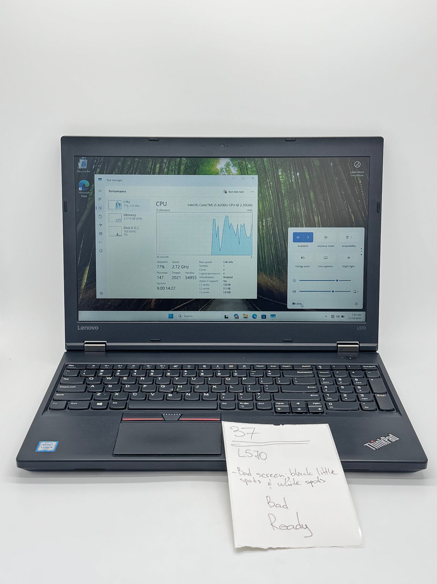 Lot of 9 Faulty Lenovo ThinkPads L570 8GB RAM Intel i5-6200U AS IS READ