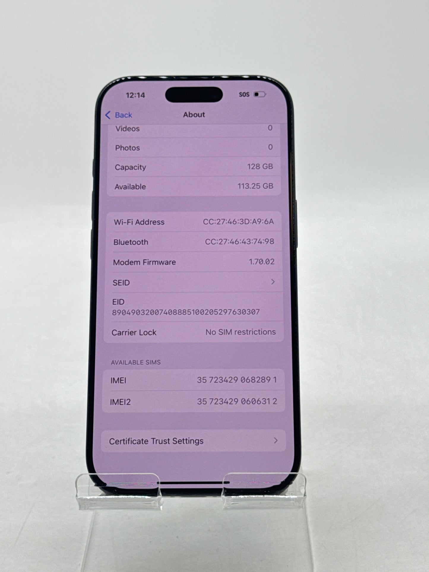 Unlocked Apple iPhone 16 Pro A3083 128GB Black Titanium 98% Battery Health