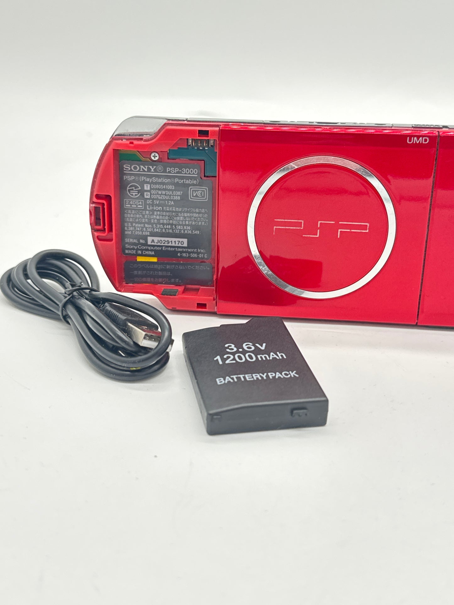 Sony PSP-3000 Radiant Red Console w/ Charger #69 Missing Battery Lid