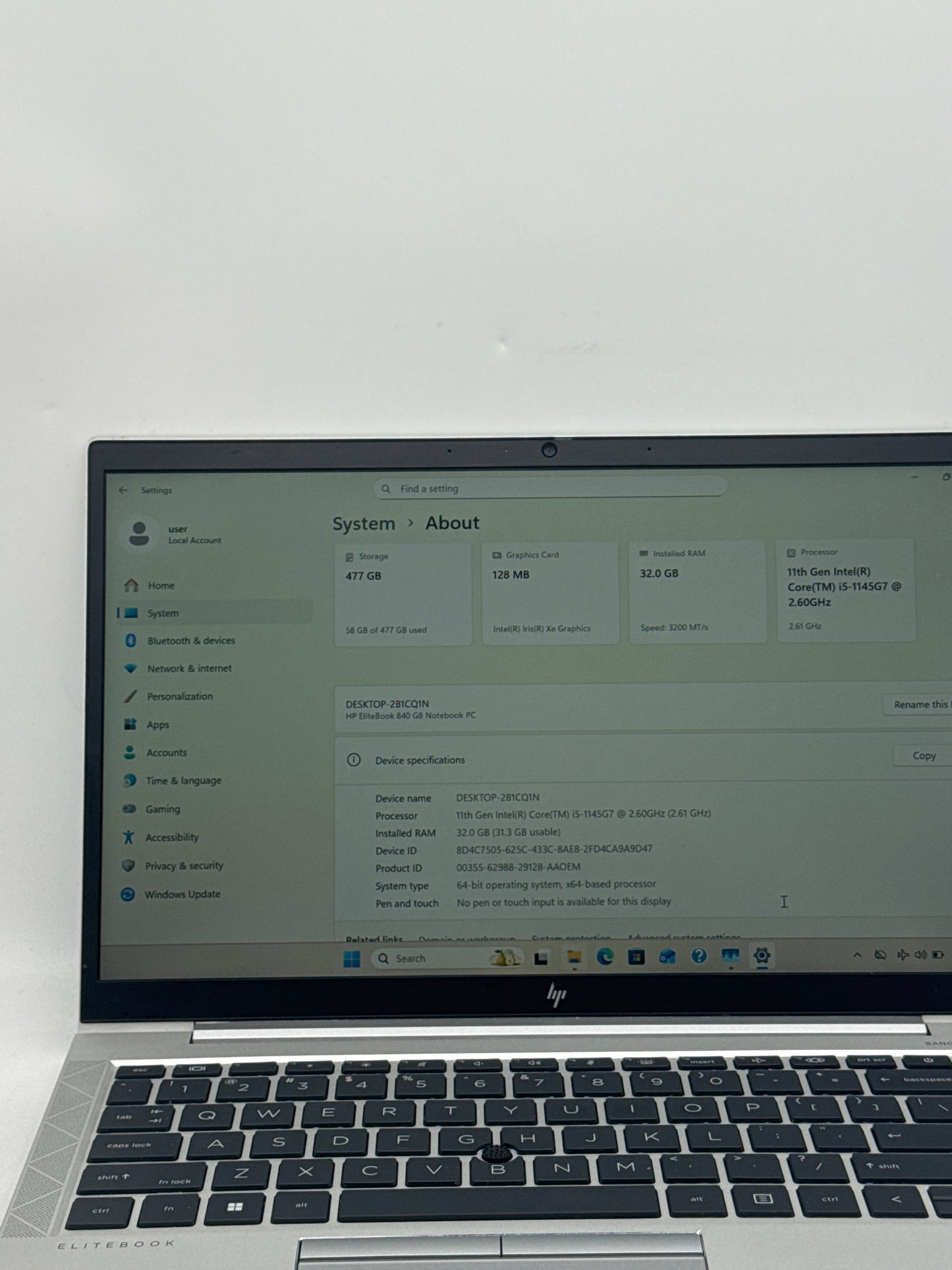 HP EliteBook 840 G8 14.0" FHD Core i5-1145G7 2.6GHz 32GB RAM 512GB SSD