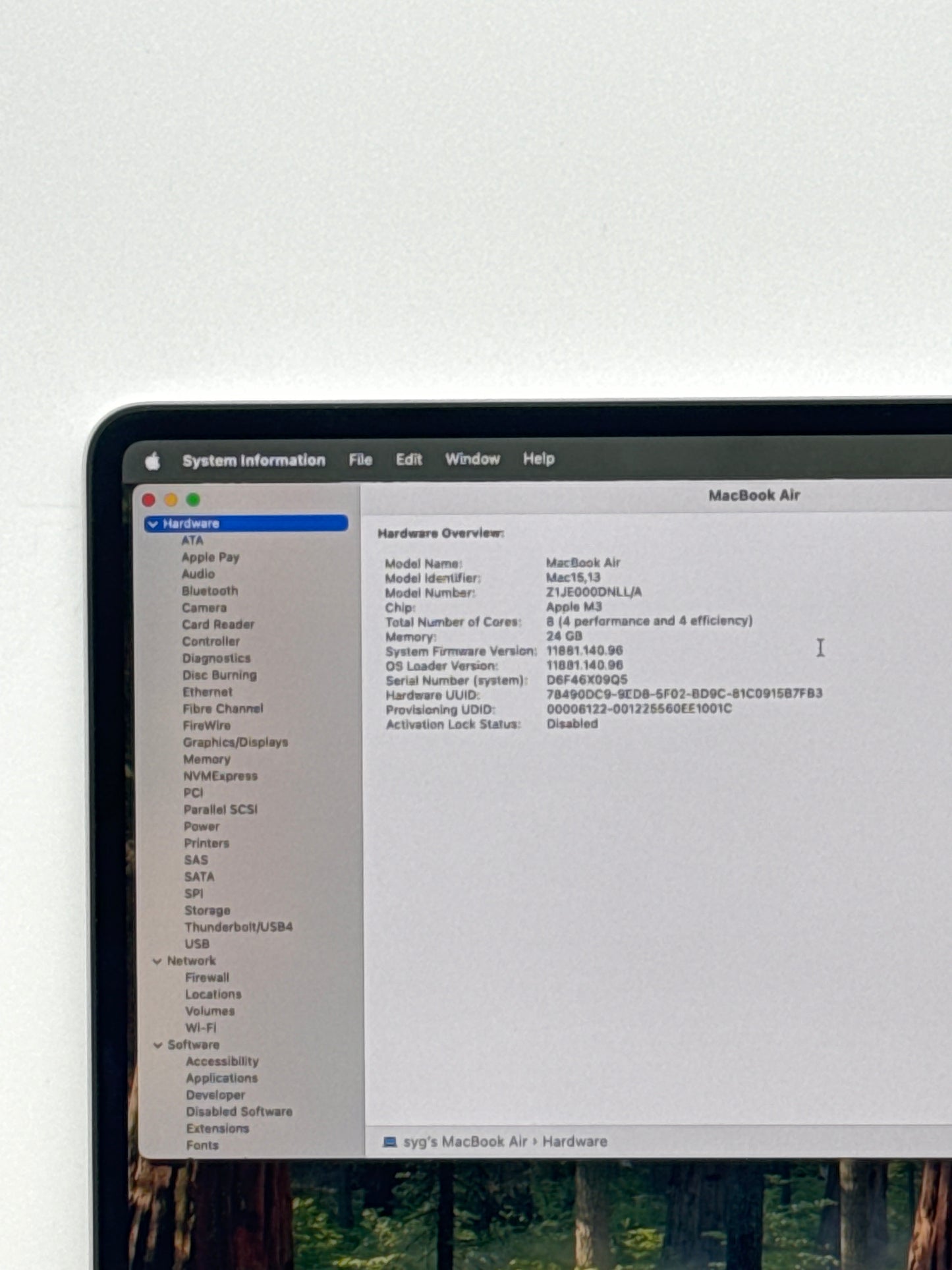 Apple MacBook Air 15-inch A3114 M3 24GB RAM 1TB SSD 2024 Silver