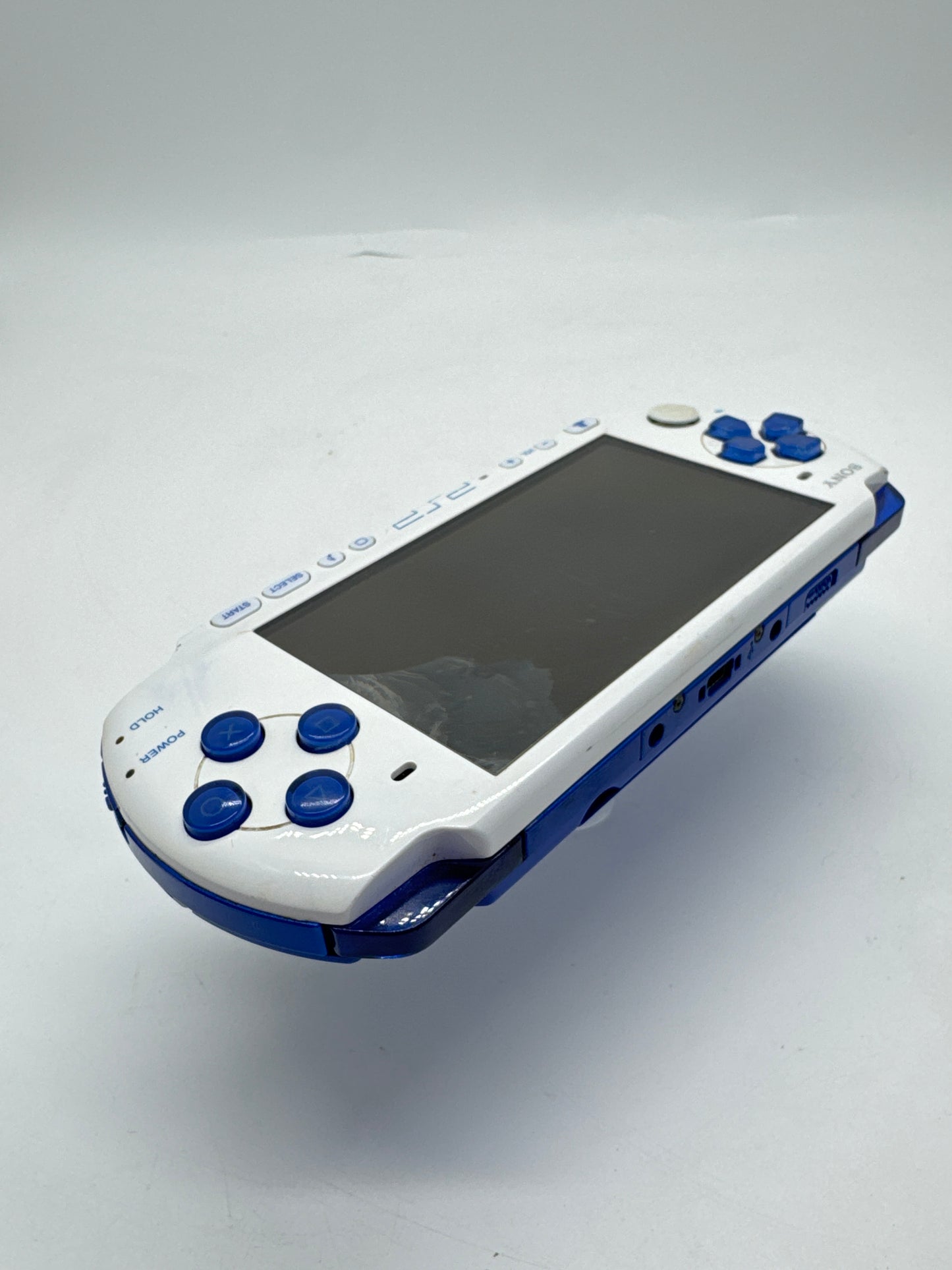 Sony PSP-3000 White Blue Console #237 No Battery No Lid BAD SCREEN AND UMD AS IS