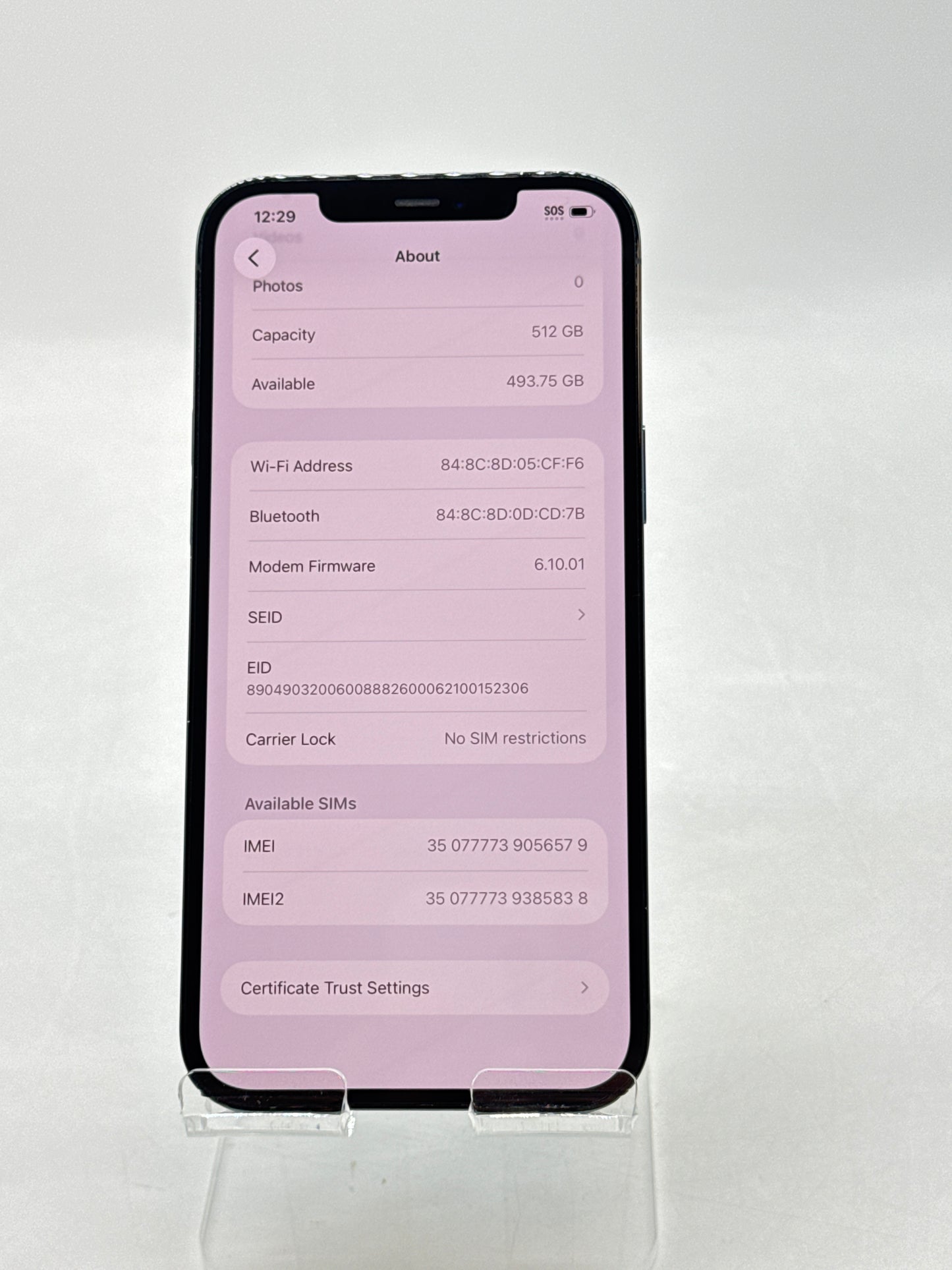 Unlocked Apple iPhone 12 Pro Max A2342 512GB Pacific Blue - Service Battery 72%