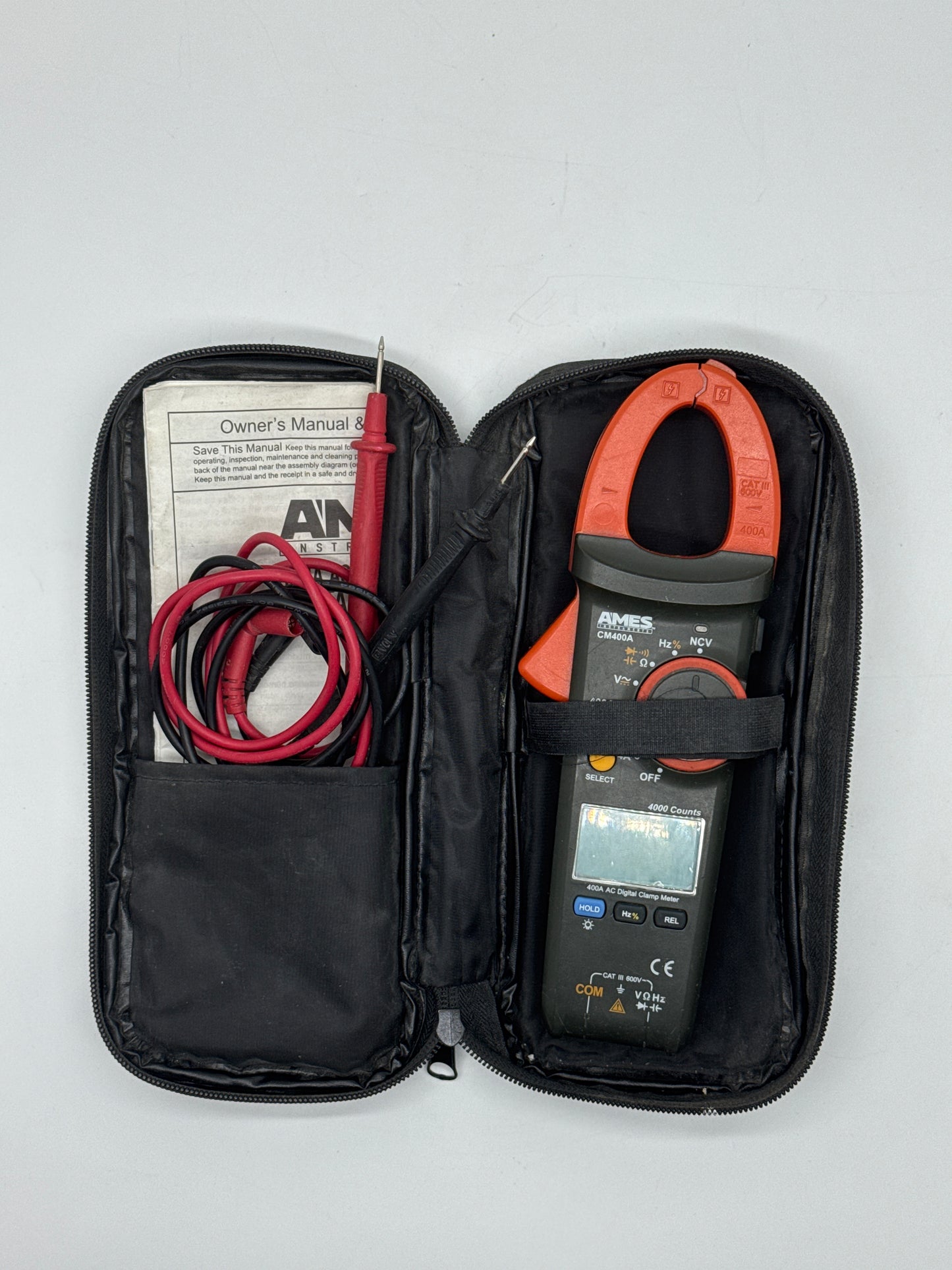 Ames CM400A AC Clamp Meter Cat iii 600V With Case, Leads, And Manual - Used