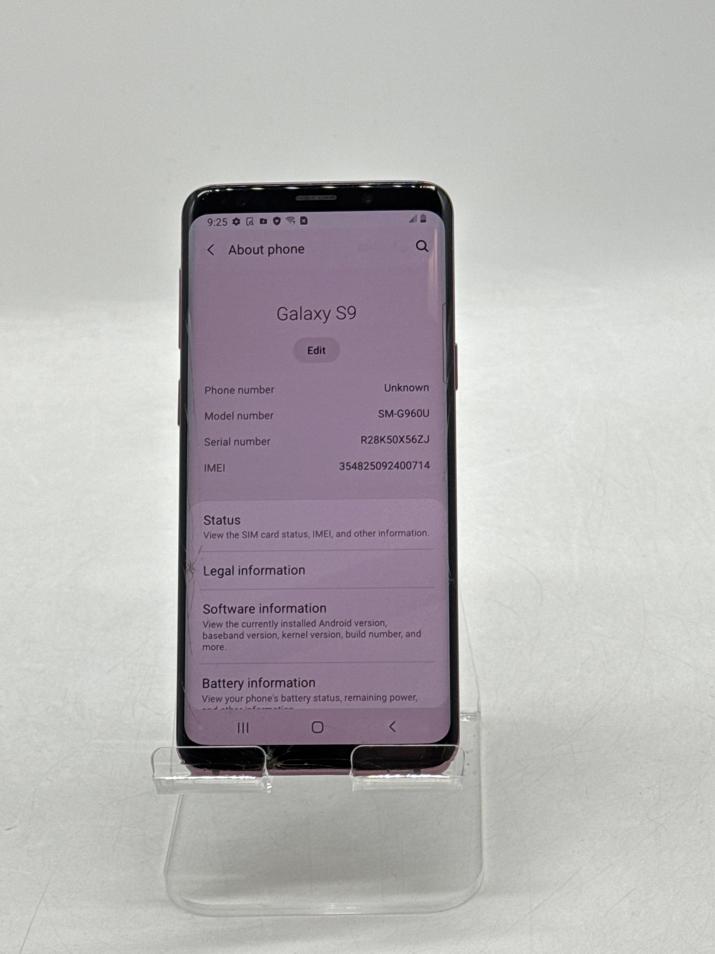 T-Mobile Samsung Galaxy S9 5.8" SM-G960U 64GB 4GB RAM Lilac Purple - Cracked Screen