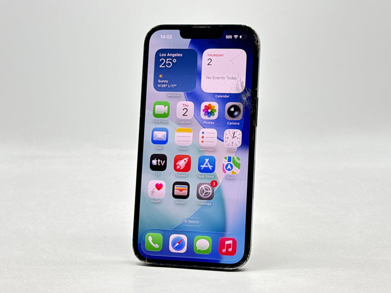Unlocked Apple iPhone 14 A2649 128GB Midnight 93% BH - Cracked Screen and Back