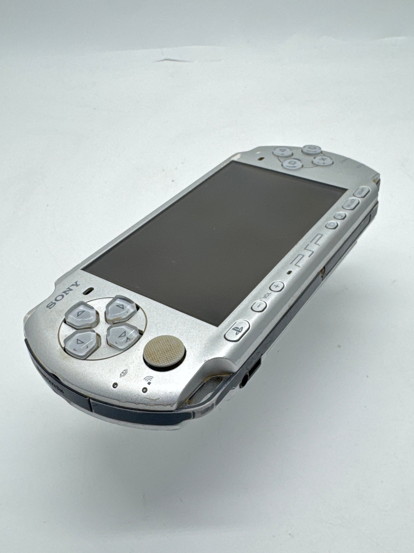 Sony PSP-3000 Silver Console #232 w/ 1200mAh Battery Missing Back Lid No Charger
