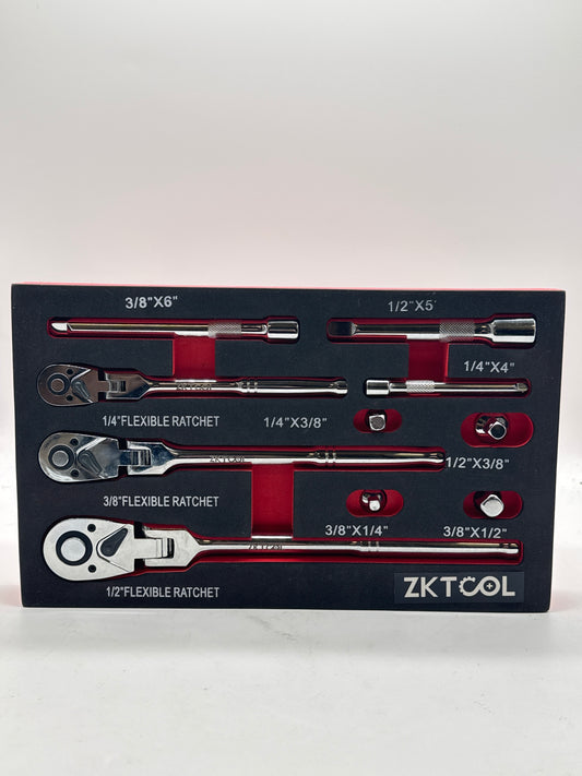 ZKTCOL 6-Piece Flex Head Ratchet Set, 1/4", 3/8", 1/2" Drive