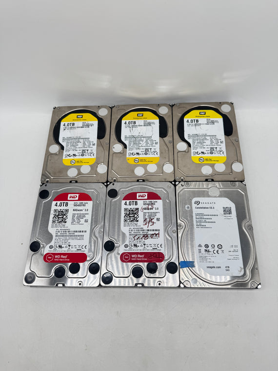 Lot of 6 4TB 3.5" SATA Hard Drives WD Red WD RE Seagate