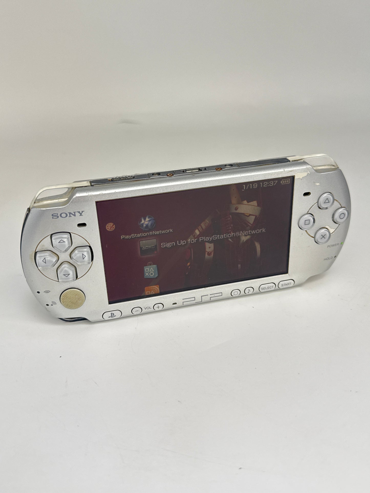 Sony PSP-3000 Silver Console #232 w/ 1200mAh Battery Missing Back Lid No Charger