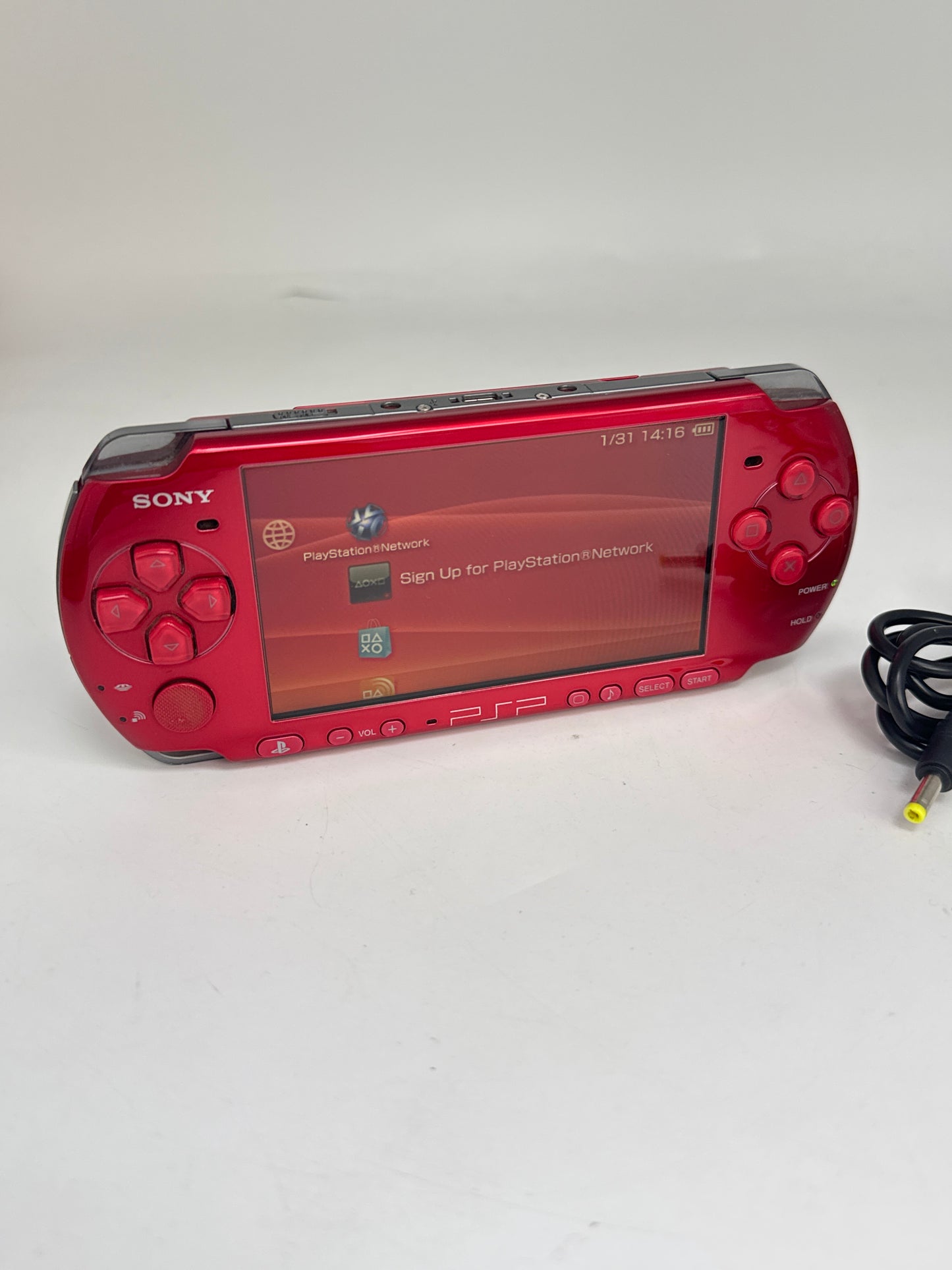 Sony PSP-3000 Red Console #59 w/ 2400mAh Battery & Charger Noisy Disc Drive