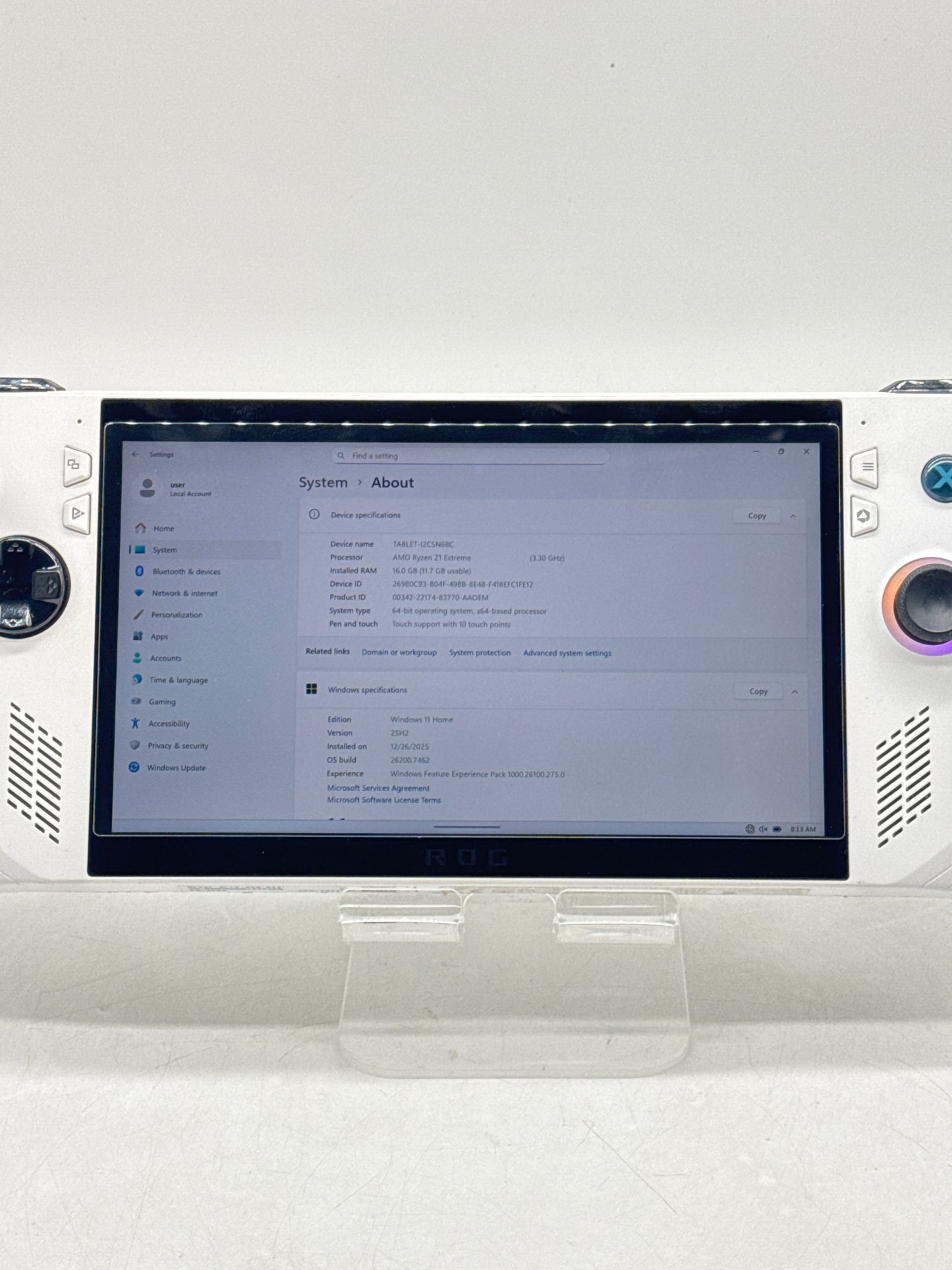 Asus ROG Ally RC71L 7" 120Hz AMD Ryzen Z1 512GB SSD 16GB RAM Handheld Console