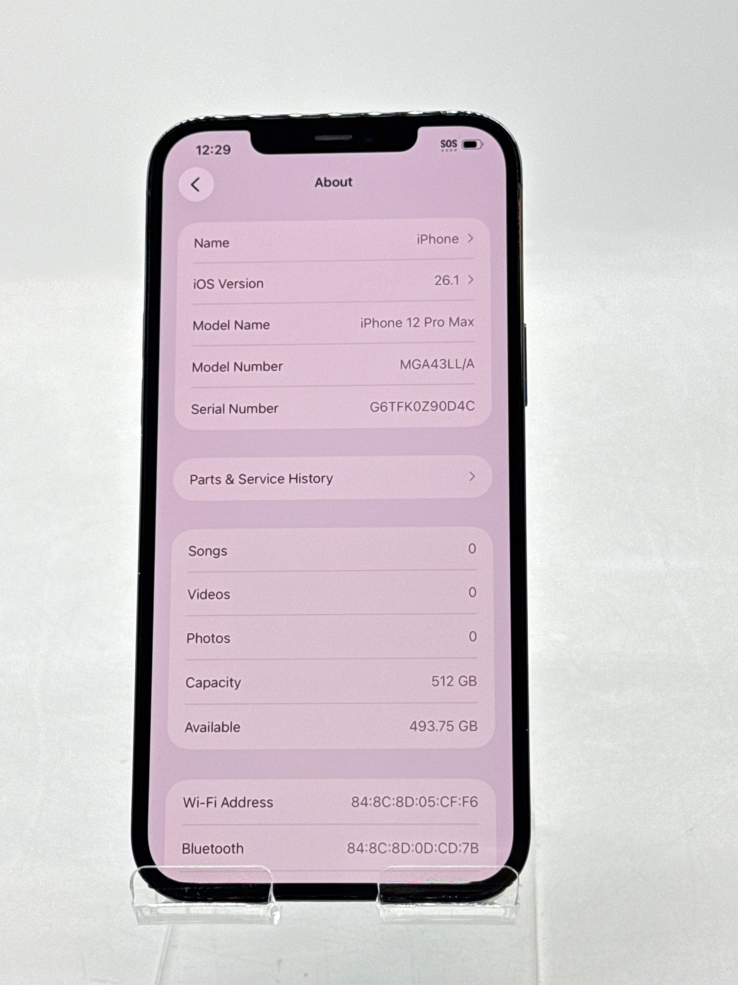 Unlocked Apple iPhone 12 Pro Max A2342 512GB Pacific Blue - Service Battery 72%