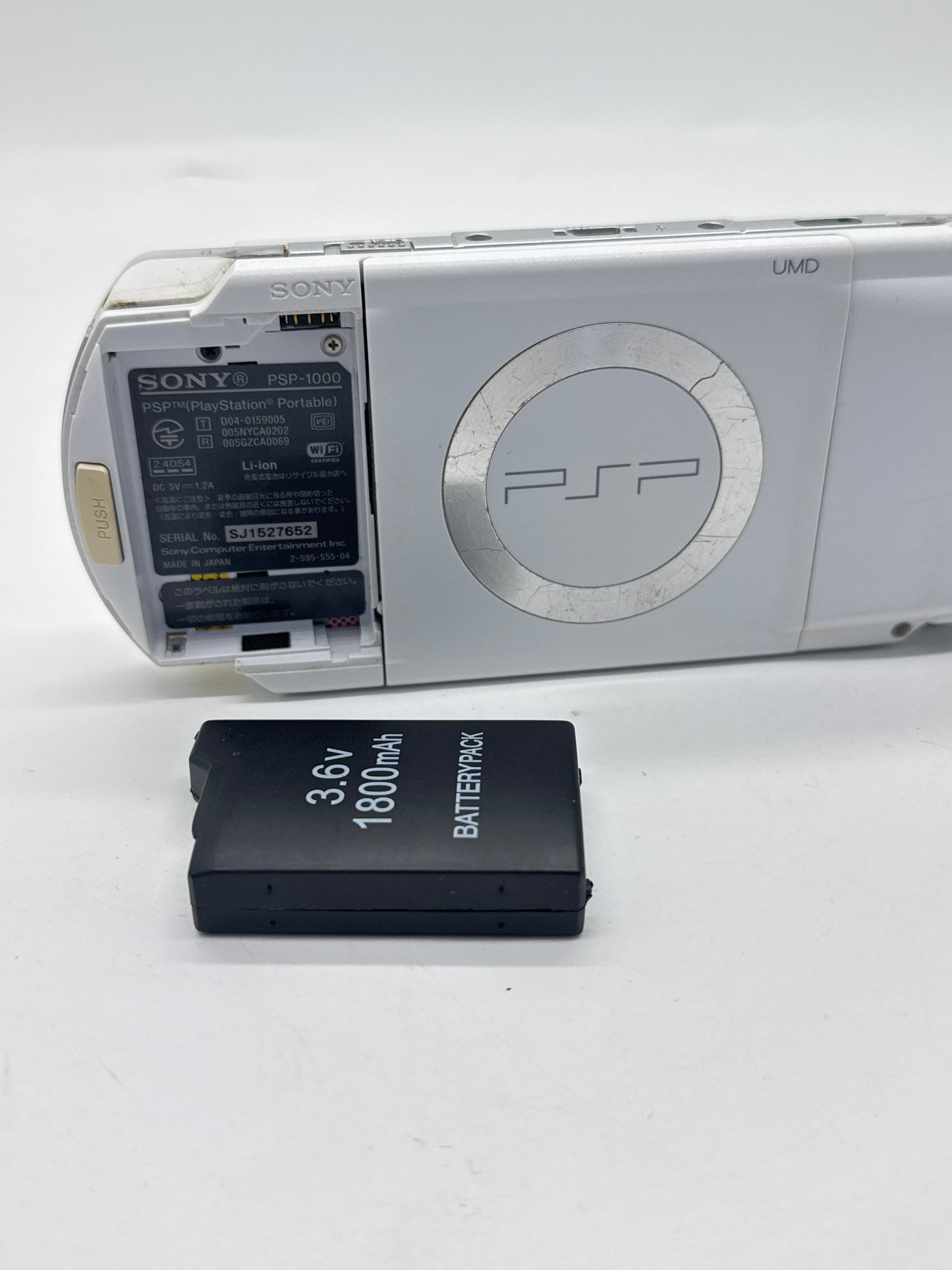 Sony PSP-1000 White Console #39 w/ 1800mAh Battery No Back Lid BAD UMD AS IS