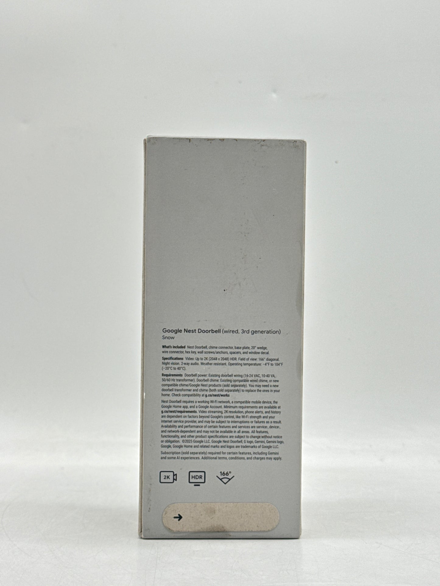 Google Nest Doorbell Smart 2K GA09967-US Wired 3rd Gen with Gemini Snow - New