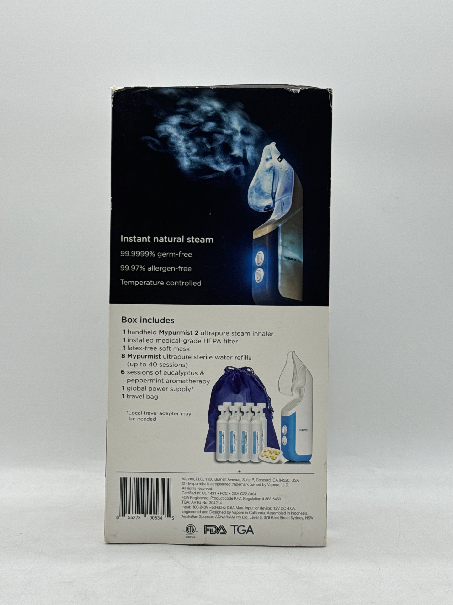 New MyPurMist 2 Handheld Ultrapure Sinus Steam Inhaler Kit - MPM2