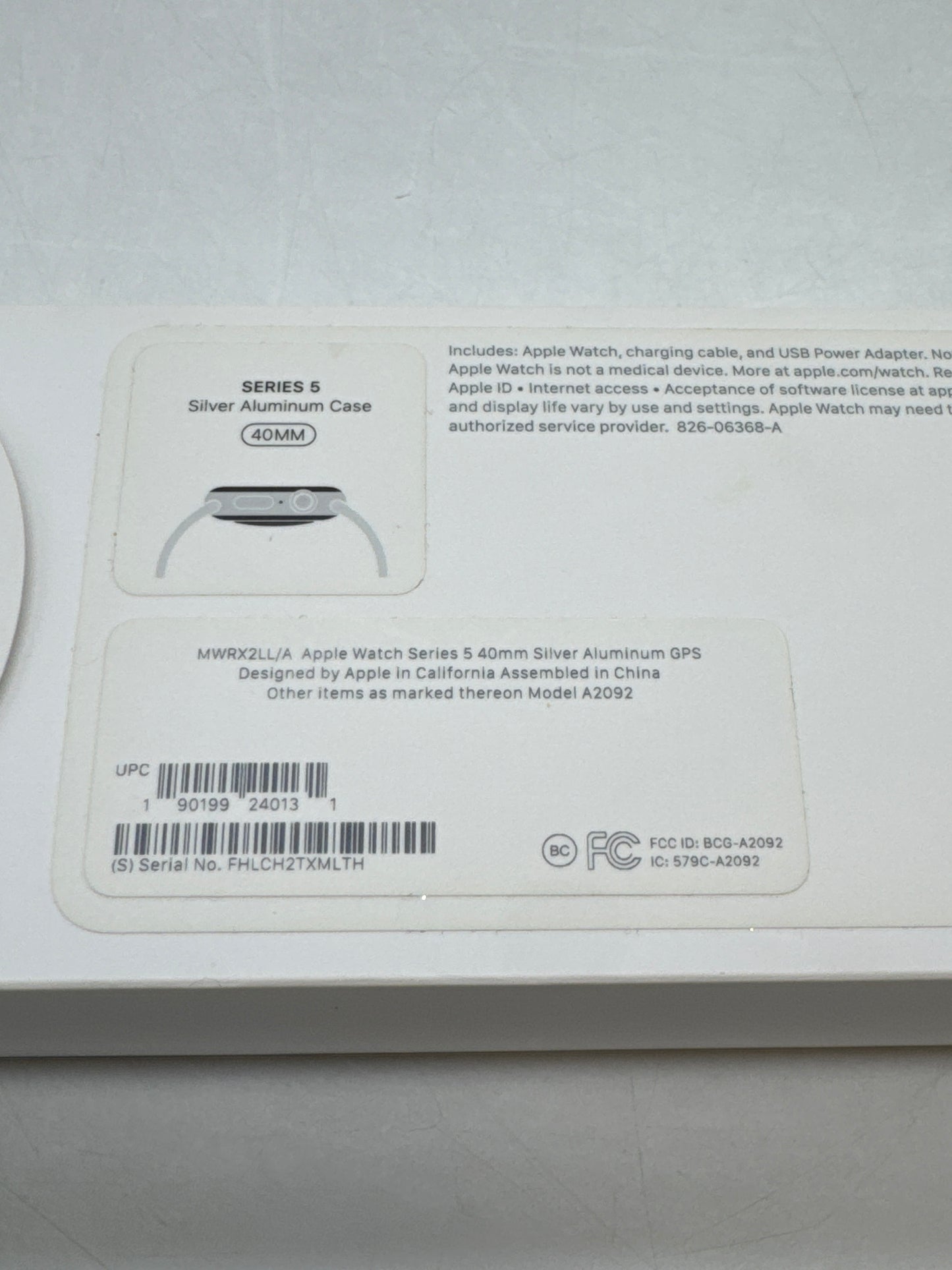 Apple Watch Series 5 A2092 40mm GPS Only Silver Aluminum - New Open Box