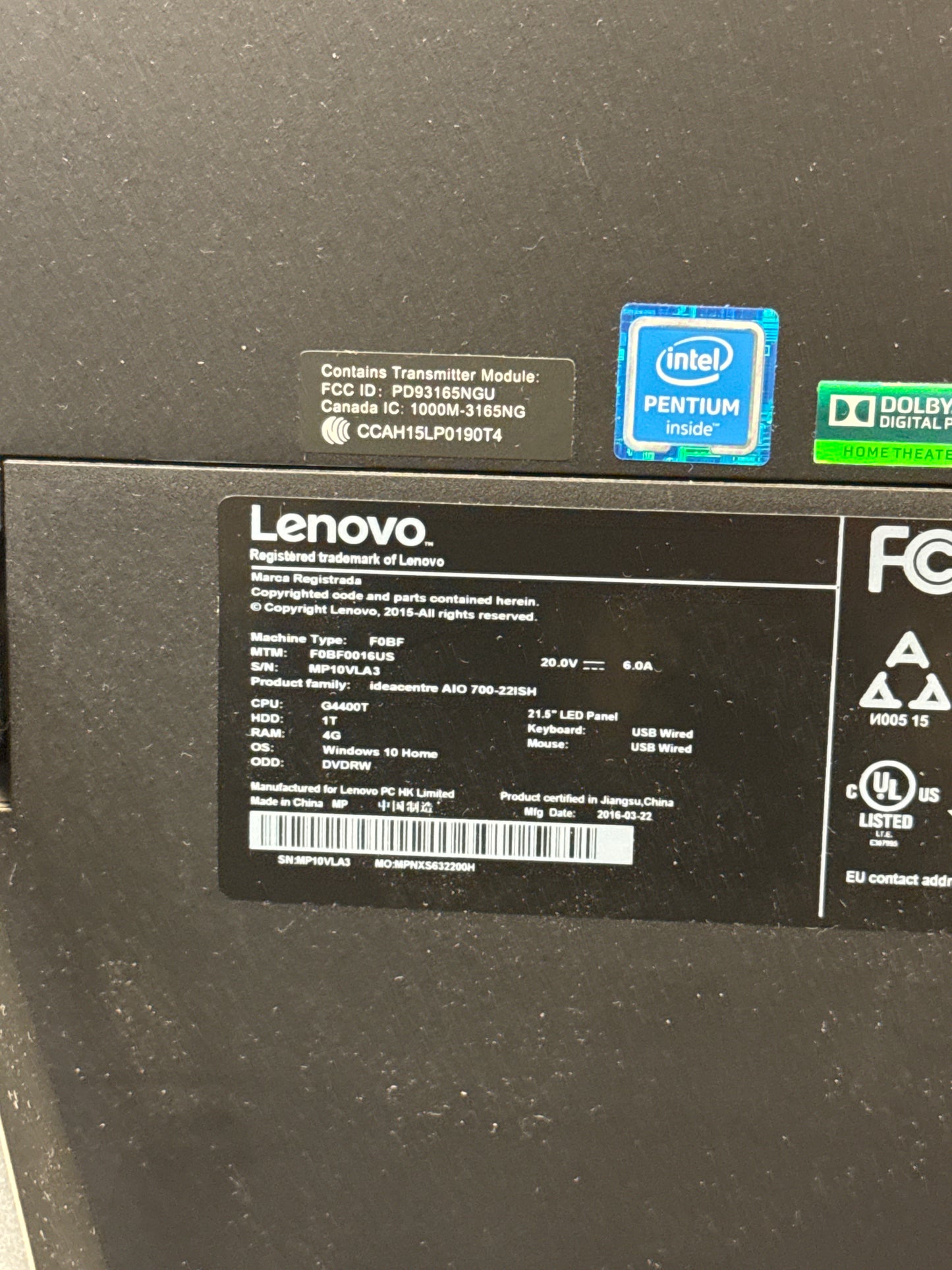 Lenovo IdeaCentre AIO 700-22ISH All-in-One 21.5" Pentium G4400T 4GB RAM 1TB HDD