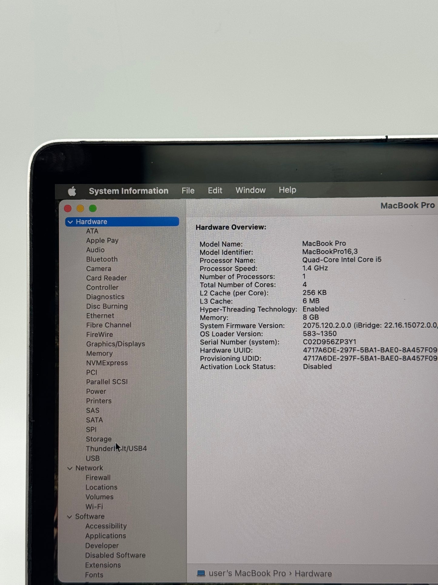 2020 Apple MacBook Pro 13" A2289 Core i5 1.4Ghz 256GB SSD 8GB RAM