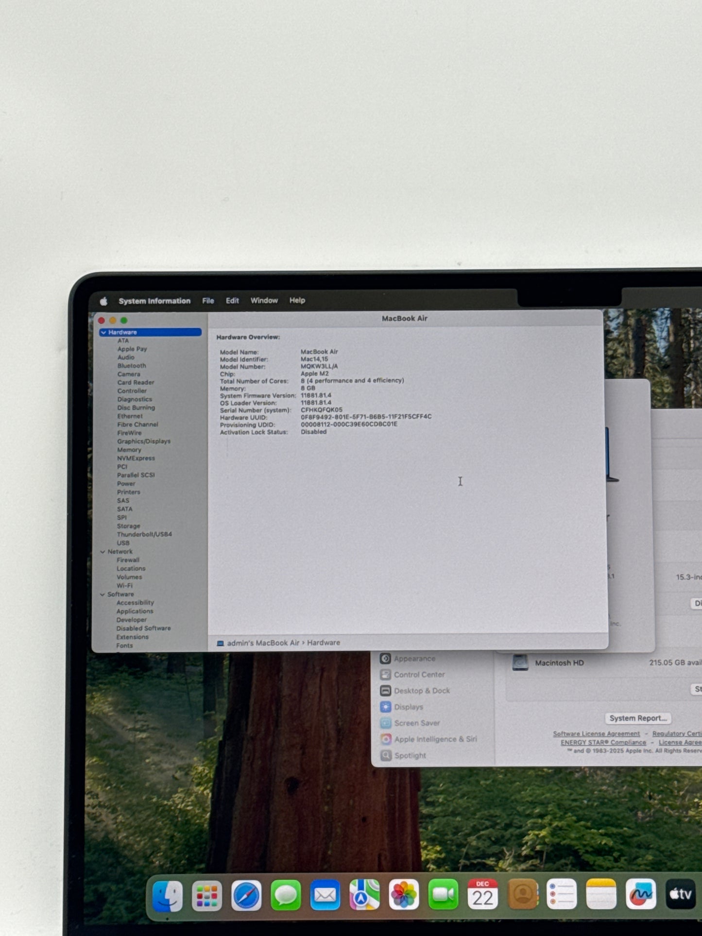 2023 Apple MacBook Air 15.3" A2941 M2 8C-CPU 10C-GPU 256GB SSD 8GB RAM