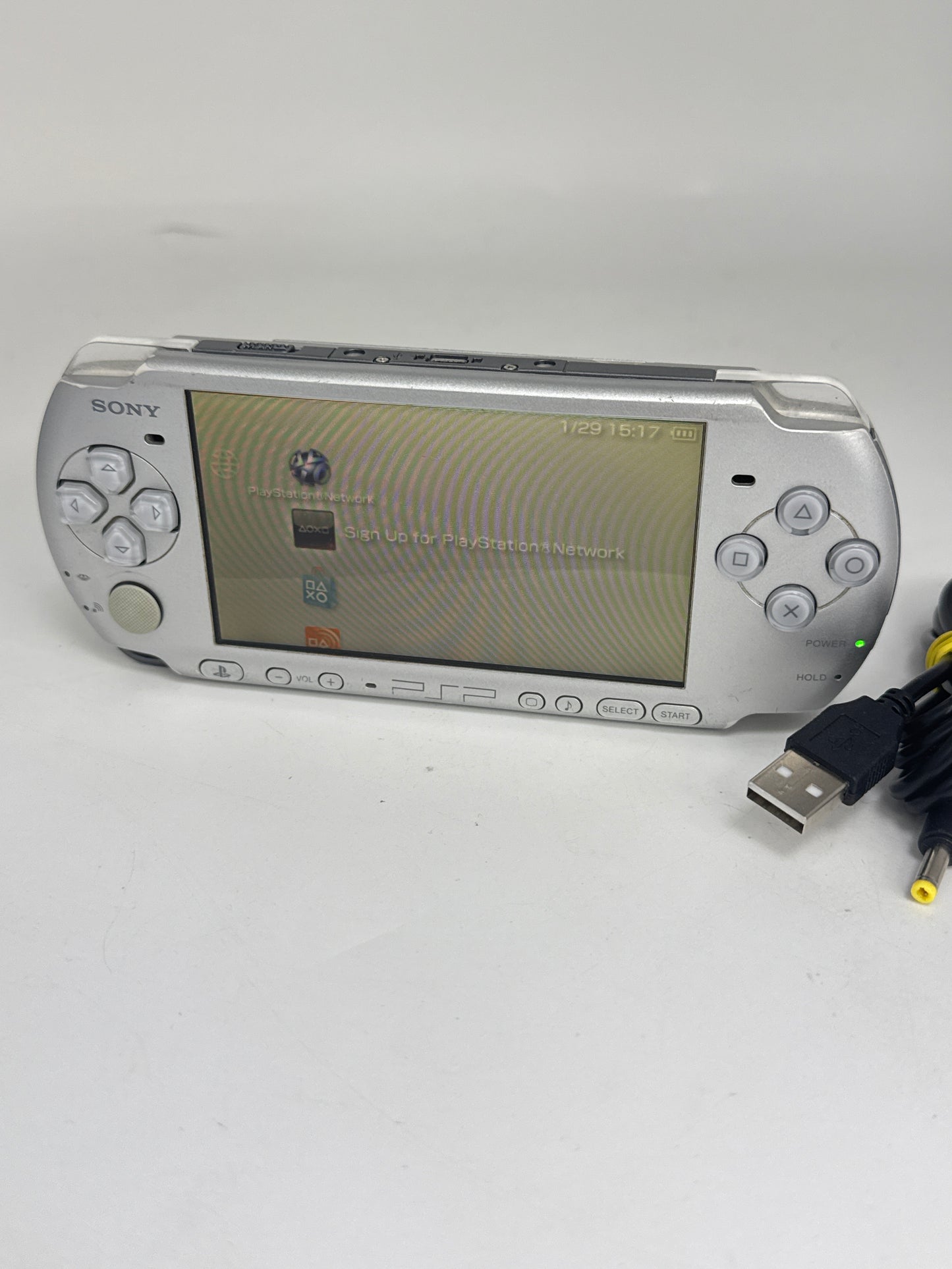 Sony PSP-3000 Silver Console #34 w/ 1200mAh Battery & Charger BAD UMD READ AS IS