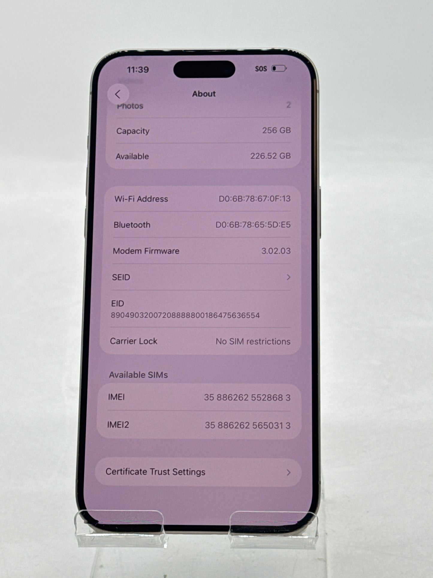 Unlocked Apple iPhone 15 Pro Max A2849 256GB Natural Titanium 87% Battery Health