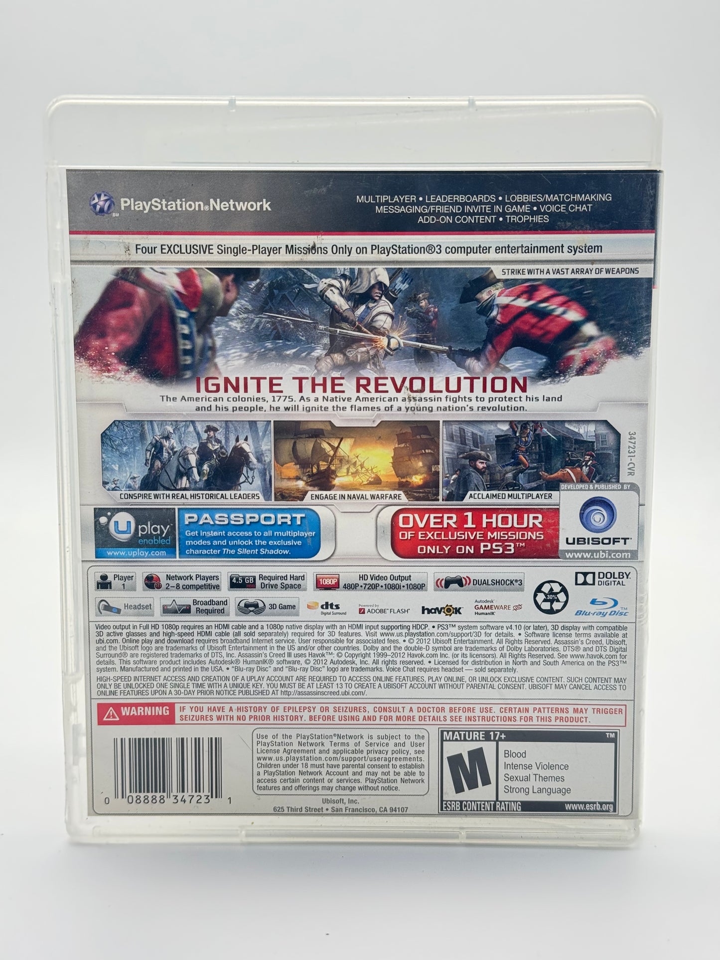 ASSASSIN'S CREED III Sony PlayStation 3 PS3 Video Game Free Shipping