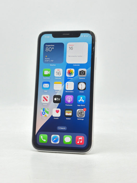 Unlocked Apple iPhone XR A1984 128GB White 83% BH - Cracked Read!