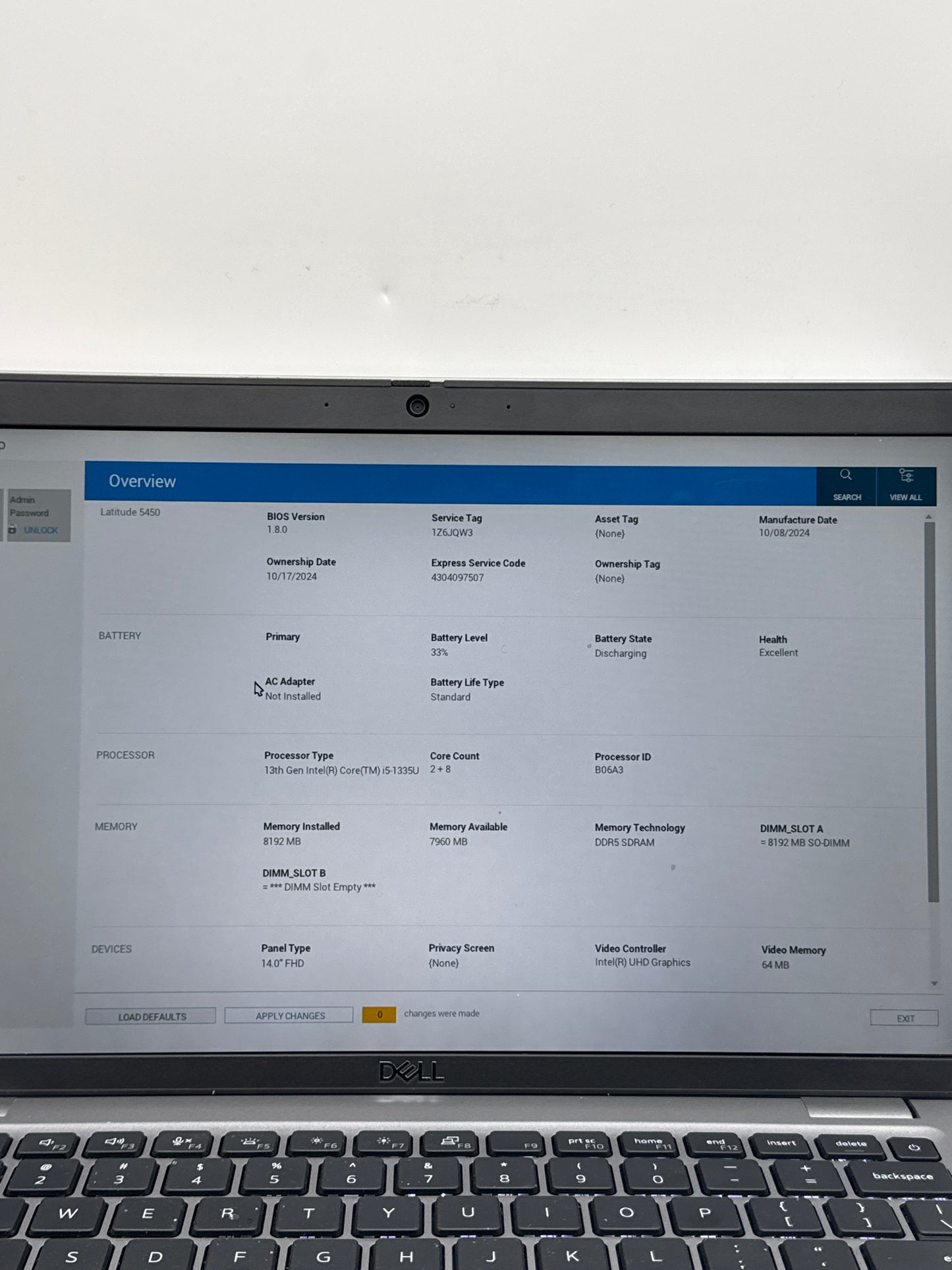 Dell Latitude 5450 14.0" Core i5-1335U 8GB RAM DDR5 RAM 256GB SSD Thin OS